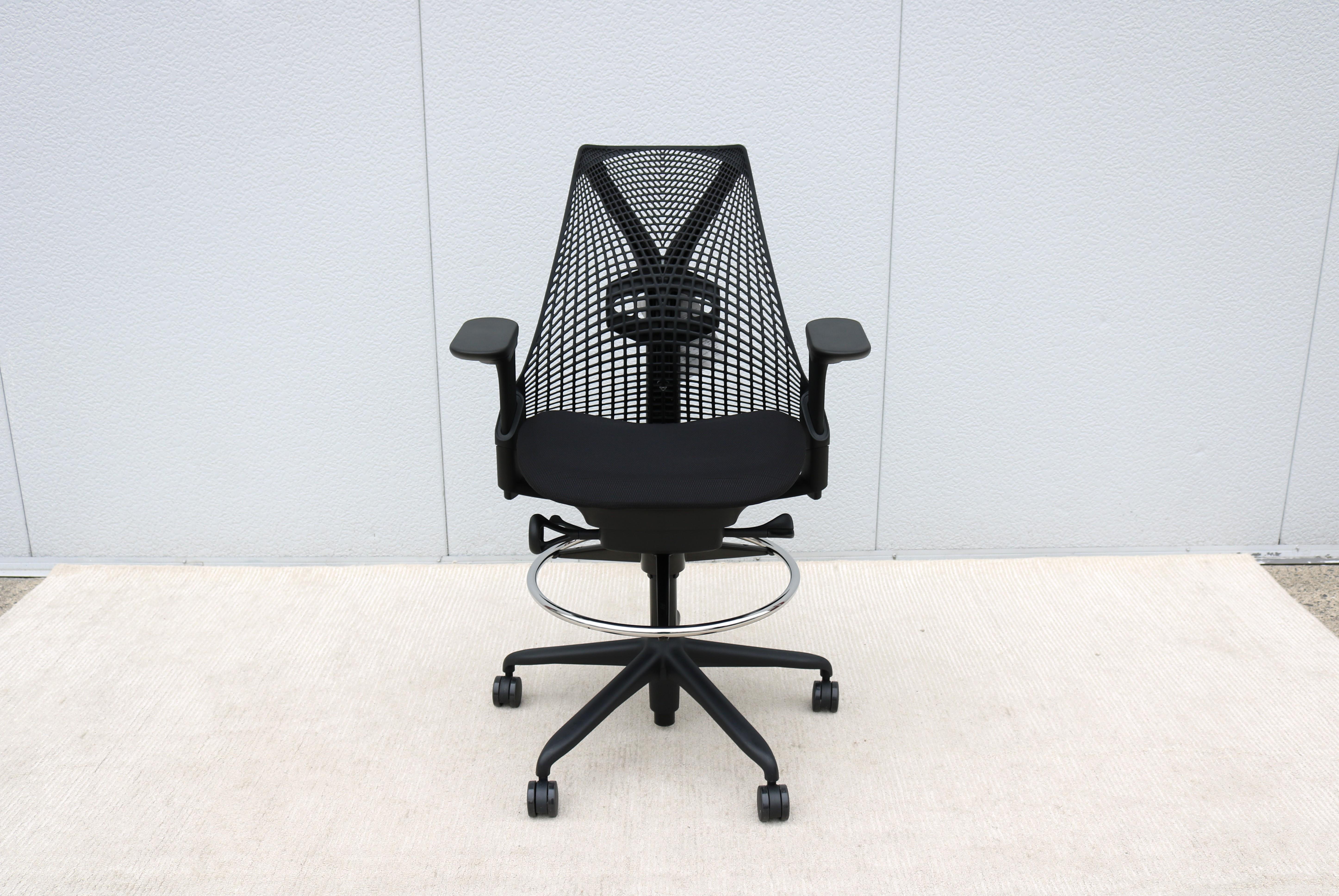Contemporary Herman Miller Sayl Ergonomic Black Stool Chair Fully Adjustable Brand New