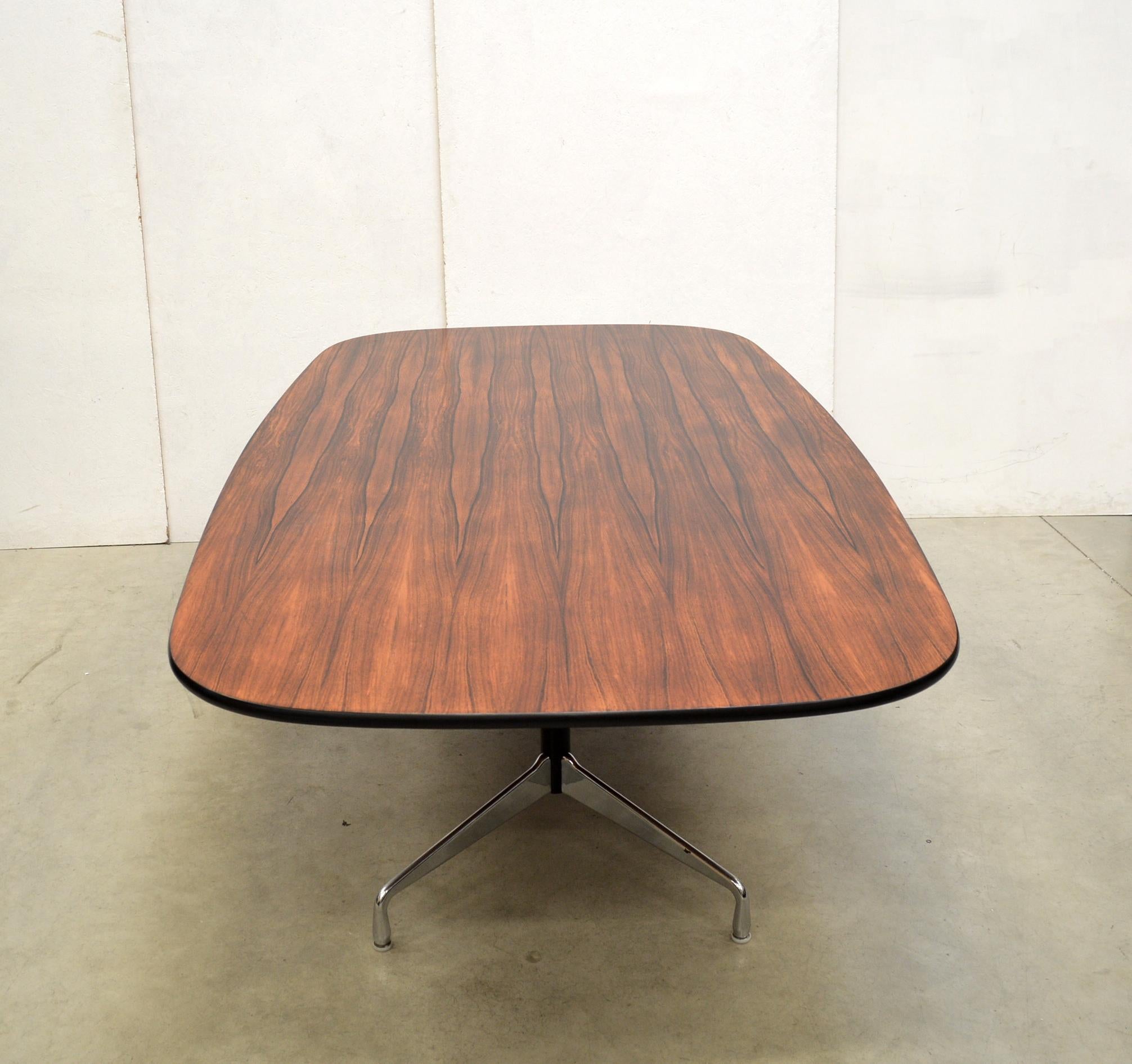 American Herman Miller Segmented Table & 8x Vitra EA107 Cognac Chairs by Charles Eames