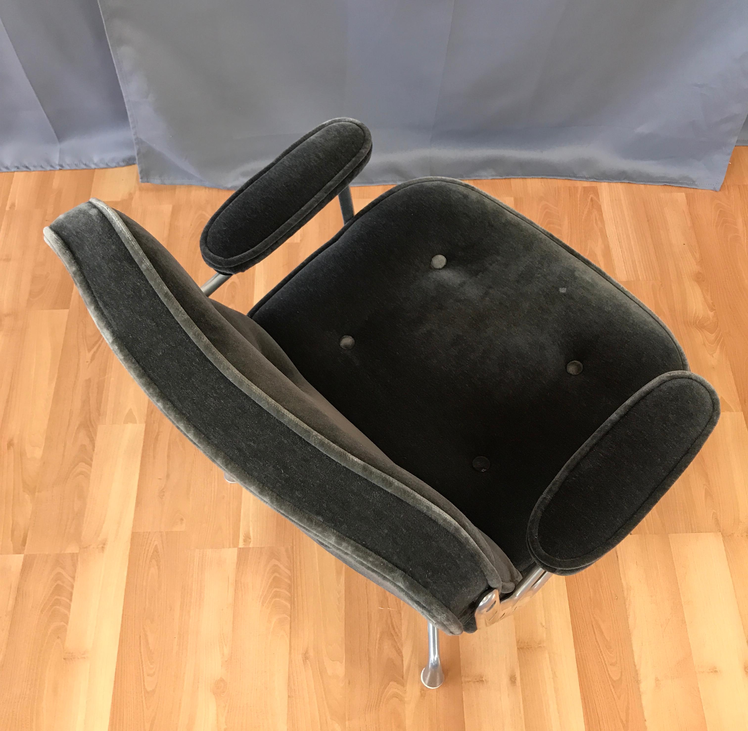 Aluminum Herman Miller Time Life Chair by Charles and Ray Eames in Charcoal Mohair