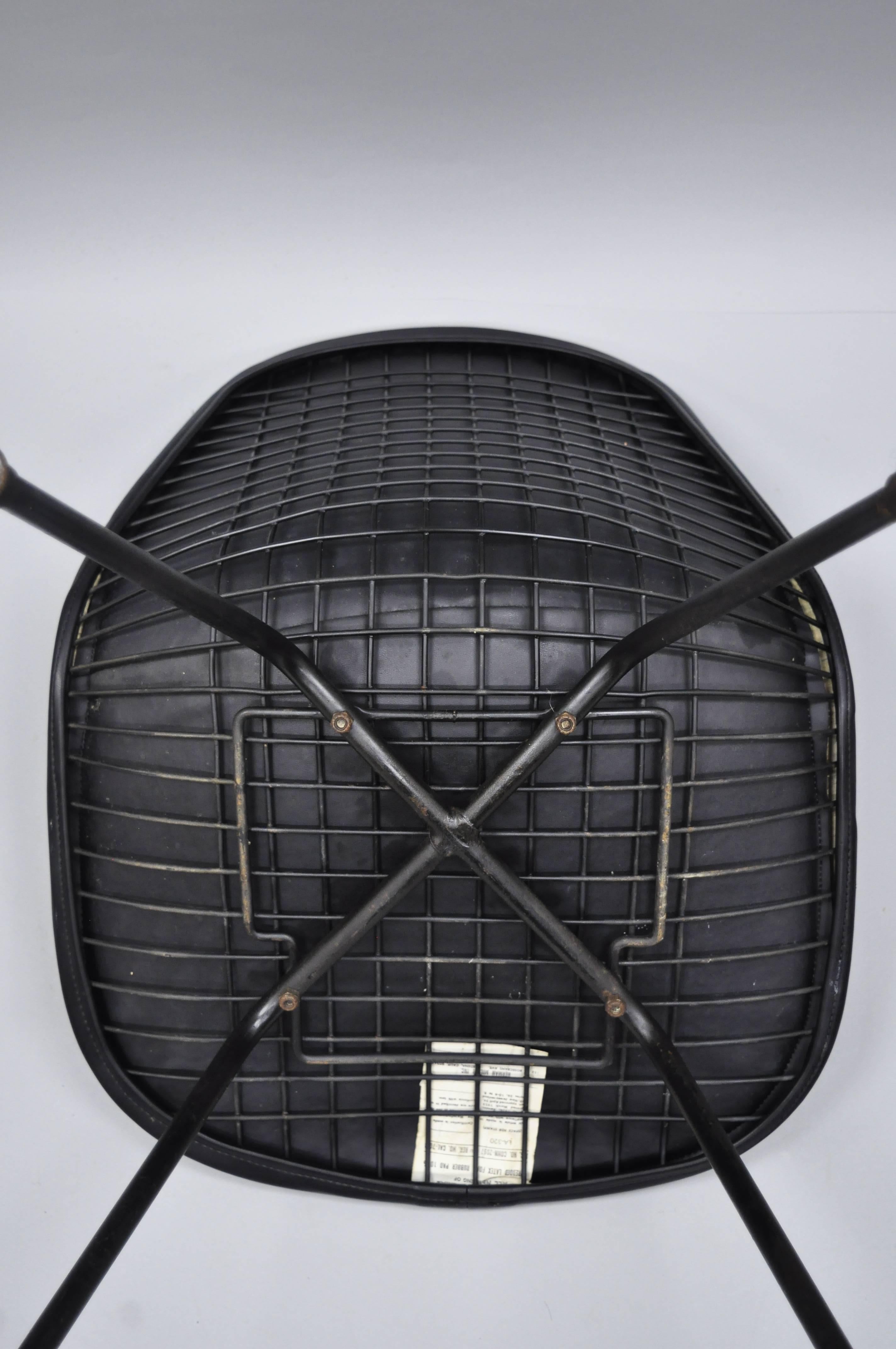 Metal Herman Miller Vintage Eames DKX Chair Black Upholstered Padded Vinyl Wire Frame For Sale