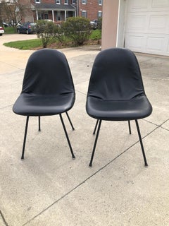 Herman Miller Vintage Eames DKX Four Chairs Black Padded Vinyl Wire Framed