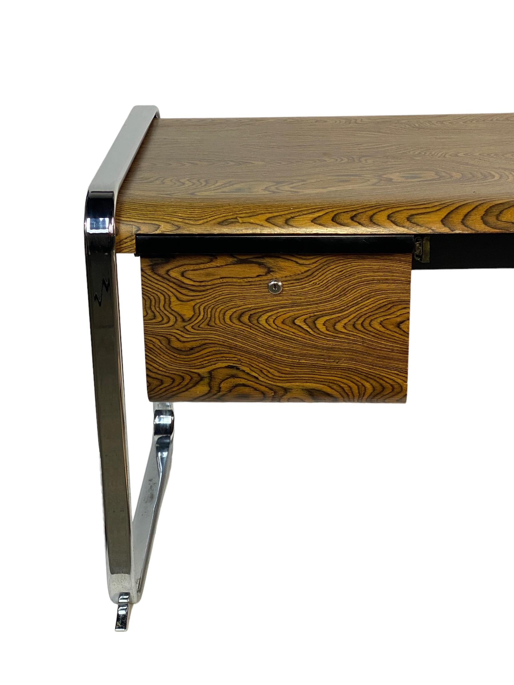 North American Herman Miller Zebra Wood and Chrome Desk Designed by Peter Protzman