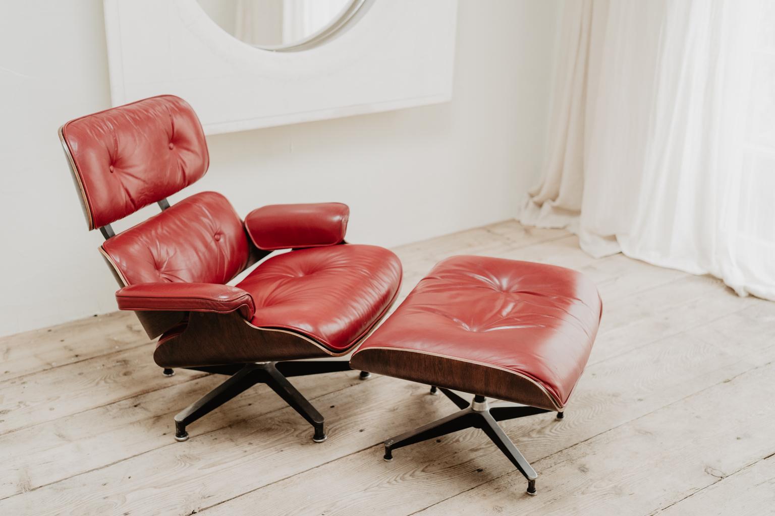 Herman Millr Eames Lounge Chair and Ottoman in Red Leather ...  3