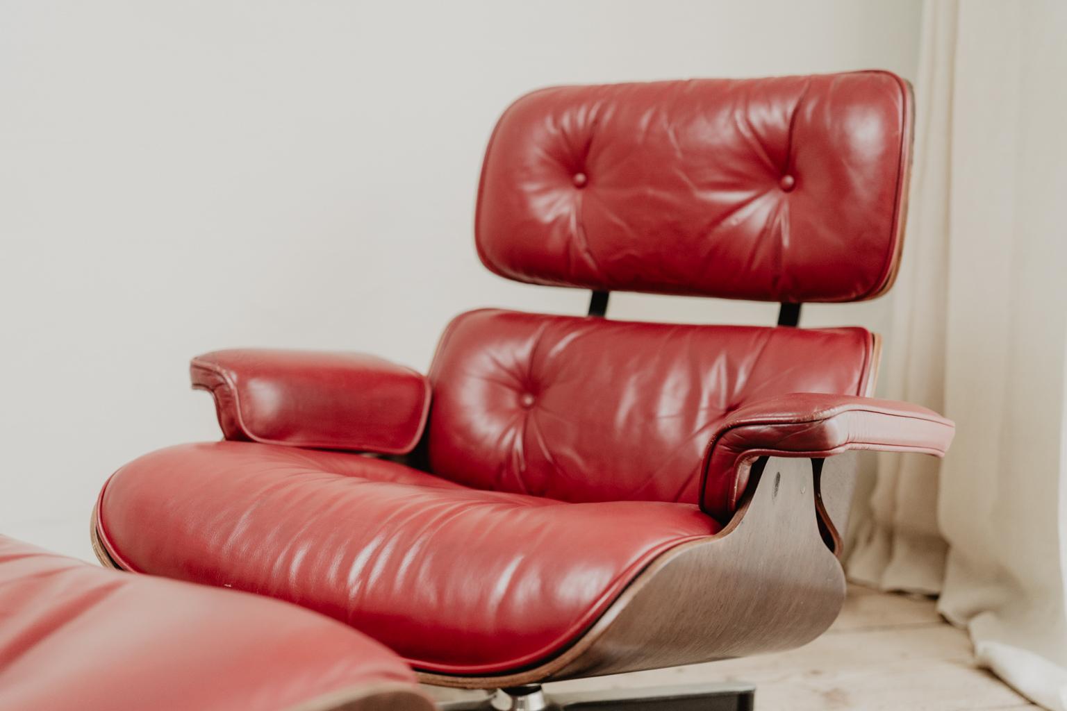 Herman Millr Eames Lounge Chair and Ottoman in Red Leather ...  7