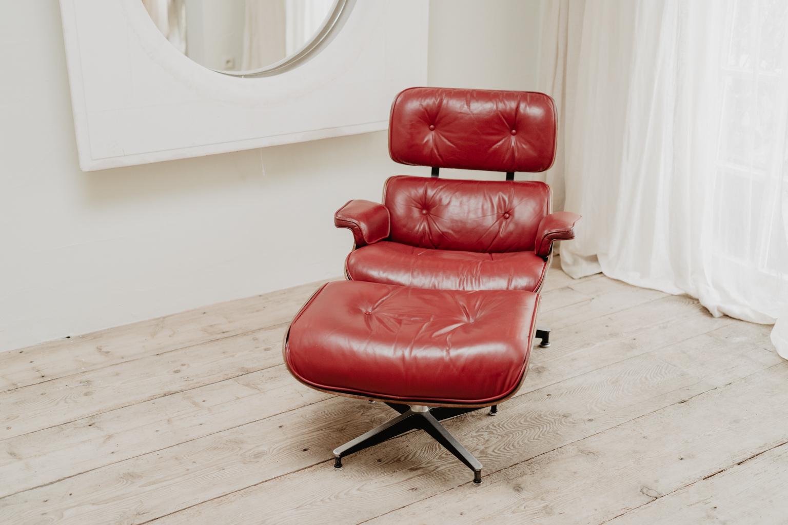 American Herman Millr Eames Lounge Chair and Ottoman in Red Leather ... 