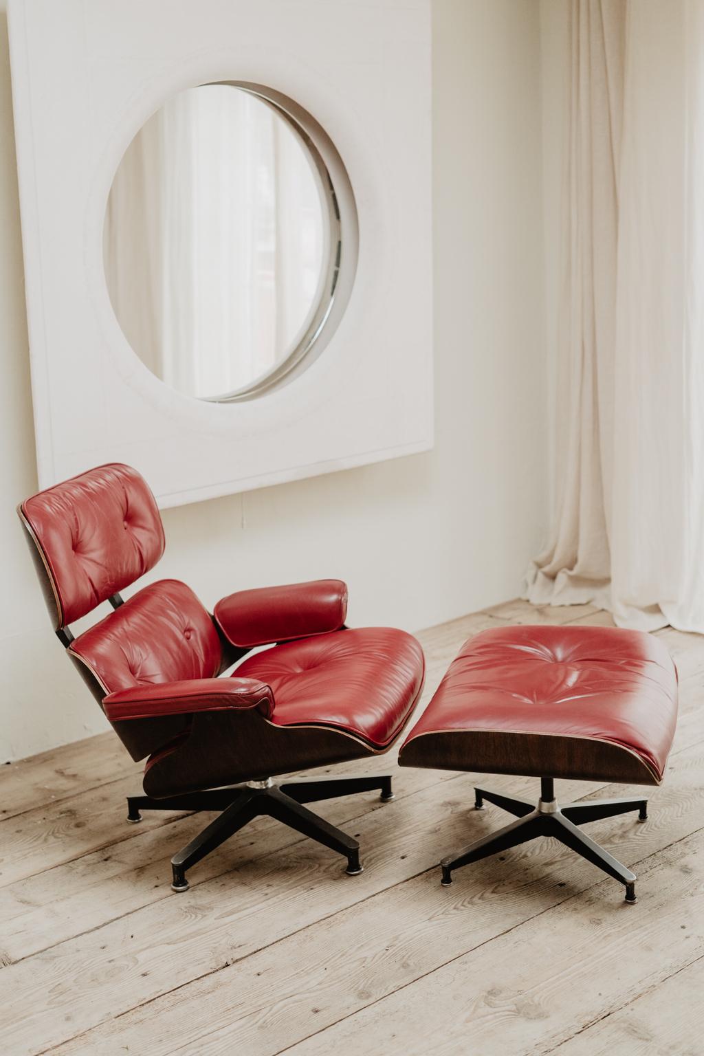 20th Century Herman Millr Eames Lounge Chair and Ottoman in Red Leather ... 