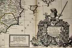 A Framed Hand-colored Early 18th Century Herman Moll Map of Spain and Portugal
