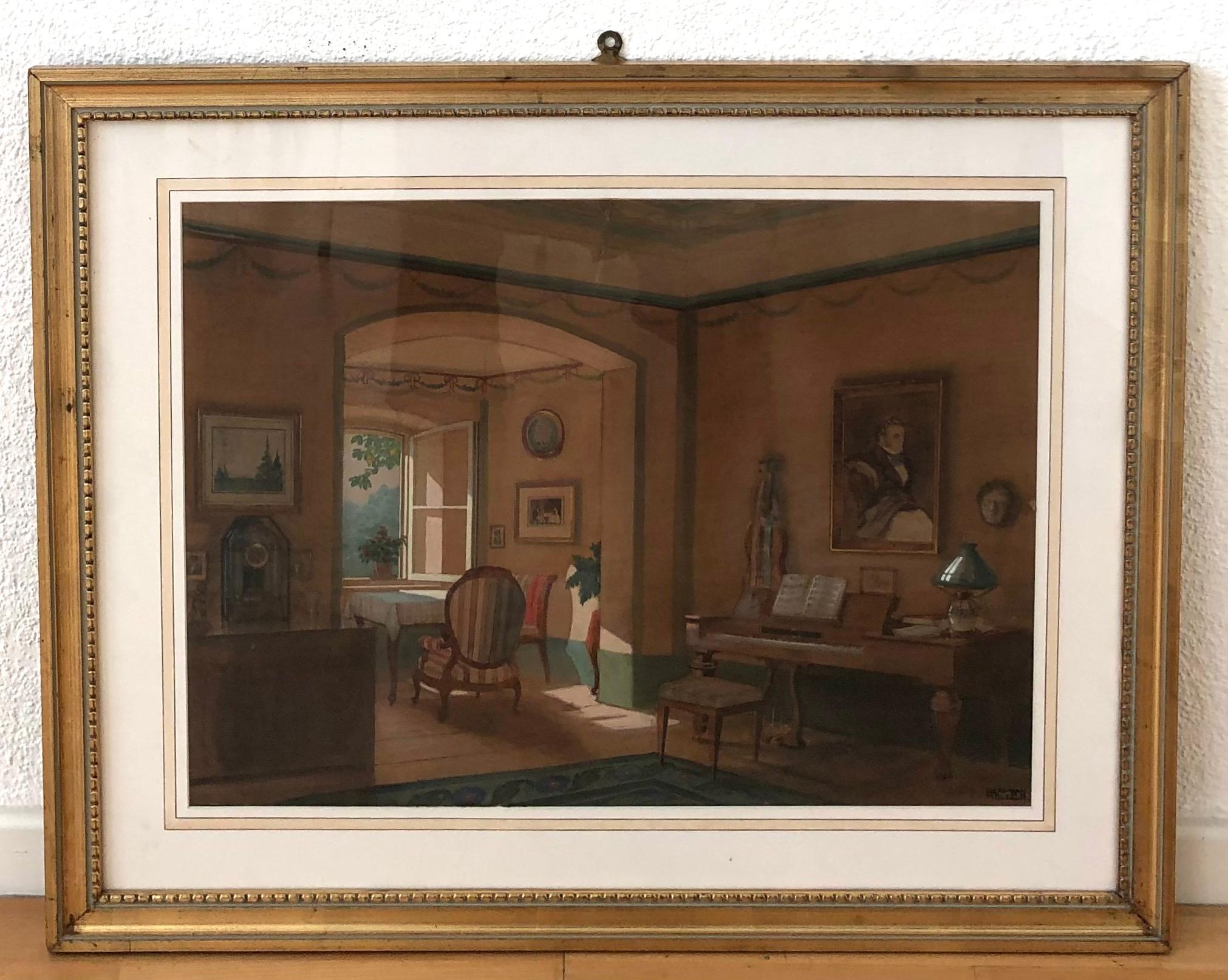 19th century interior - Painting by Herman Moller