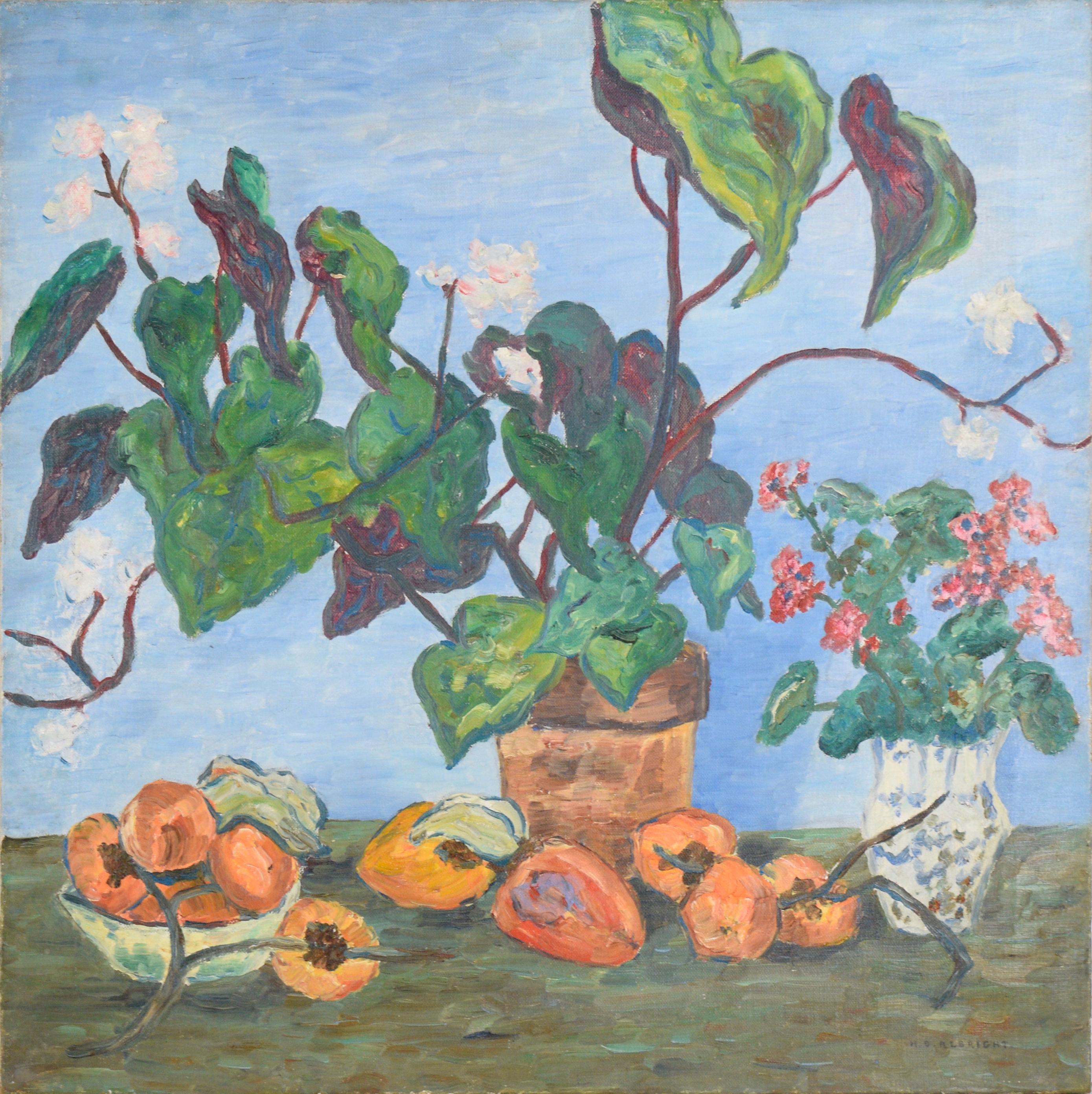 "Fruit and Flowers" Still Life with Stone Fruit by Herman Oliver Albright 