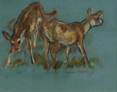 Adorable Deer Pastel Signed by Herman Palmer