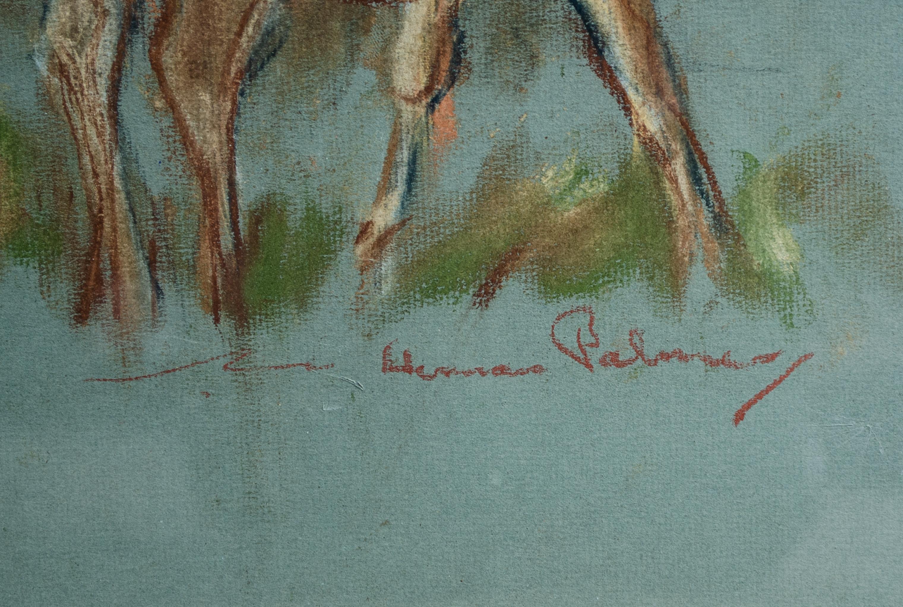 Adorable Deer Pastel Signed by Herman Palmer For Sale 2