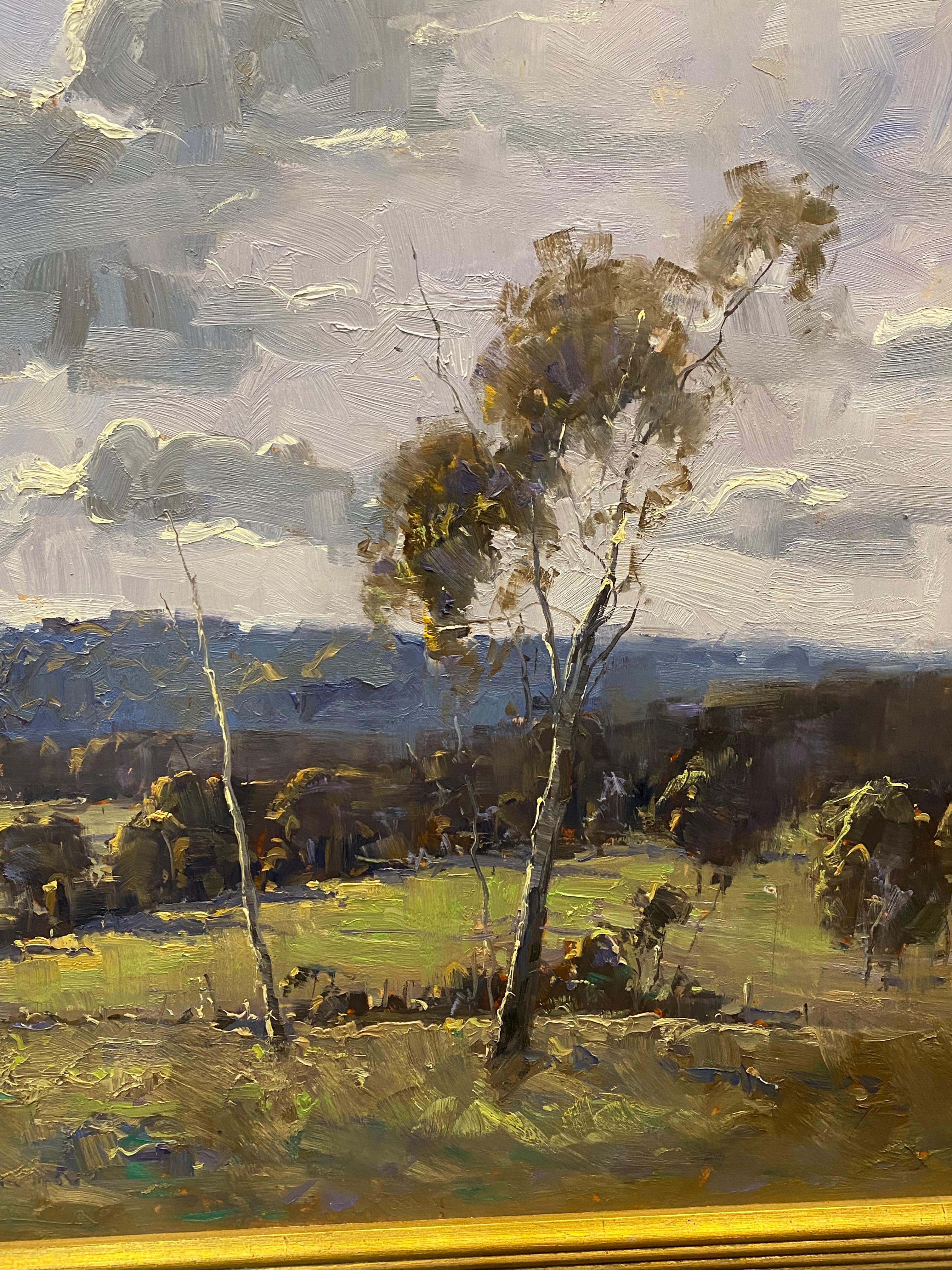 Herman Pekel (Impressionniste australien) Peinture à l'huile sur carton d'un paysage de campagne en vente 1