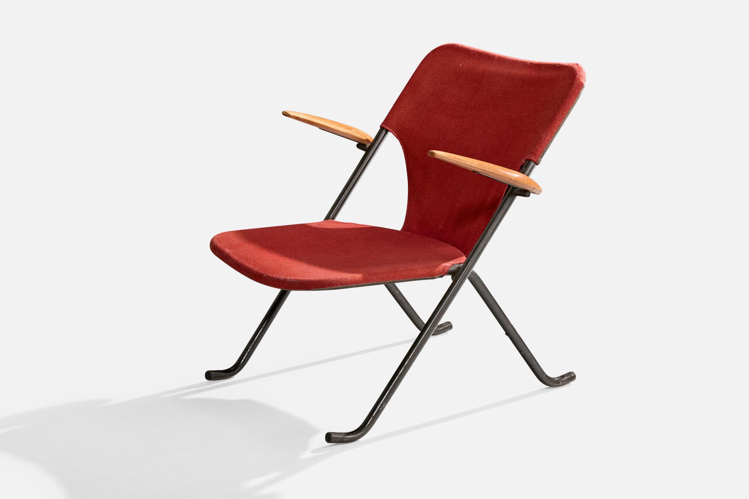 Mid-Century Modern Fauteuil de salon Herman Persson, teck, acier, tissu, Suède, 1957 en vente