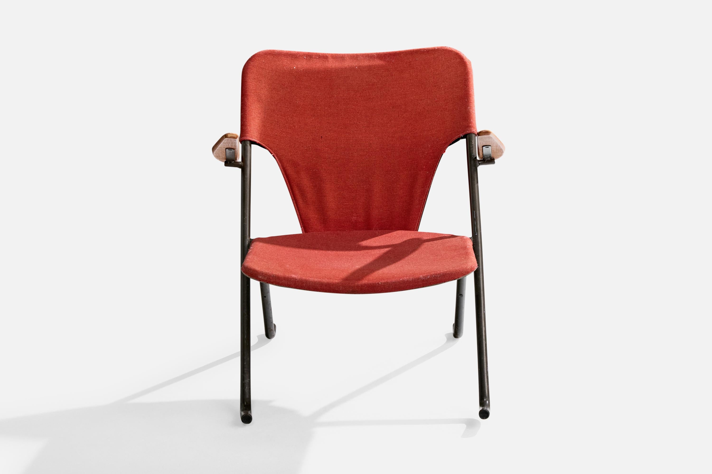 Suédois Fauteuil de salon Herman Persson, teck, acier, tissu, Suède, 1957 en vente