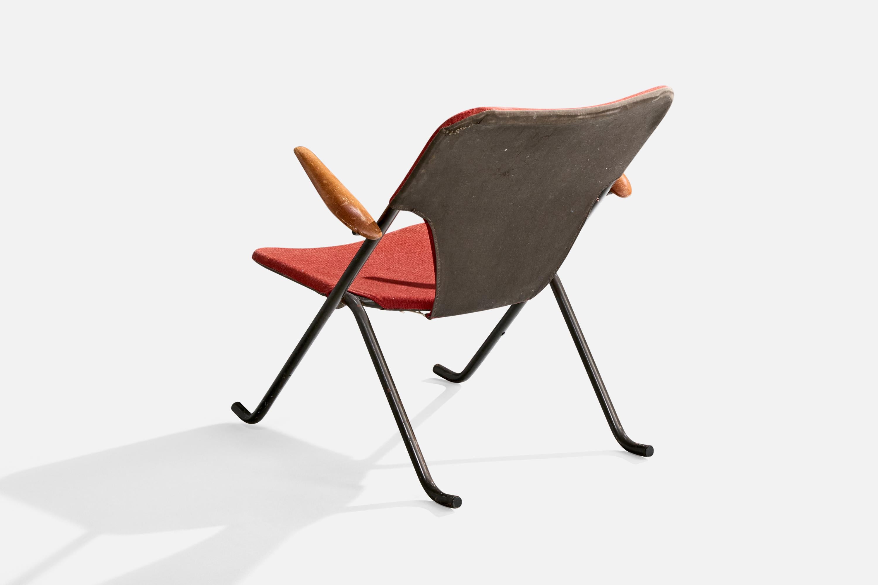 Fauteuil de salon Herman Persson, teck, acier, tissu, Suède, 1957 Bon état - En vente à High Point, NC
