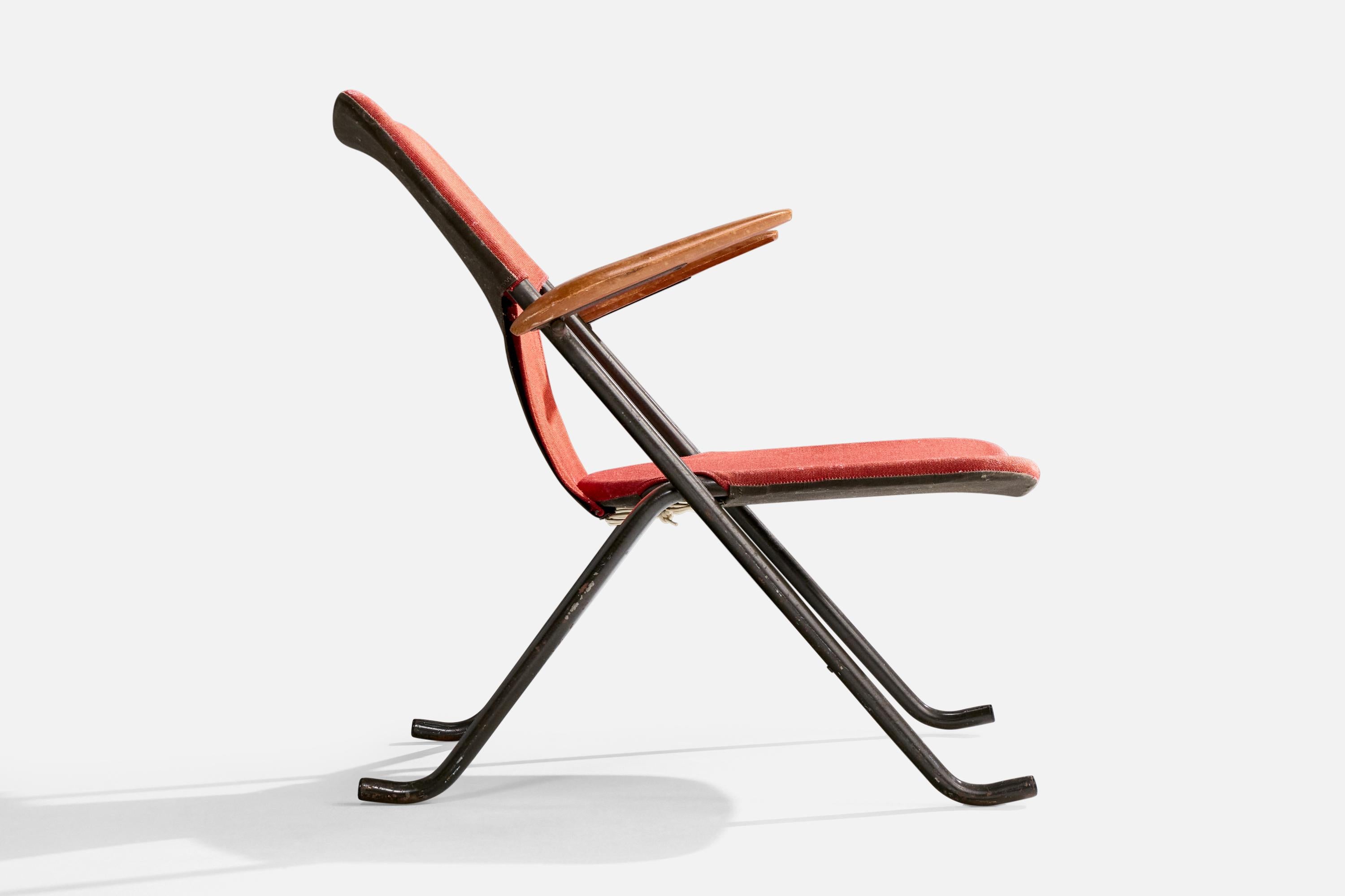 Milieu du XXe siècle Fauteuil de salon Herman Persson, teck, acier, tissu, Suède, 1957 en vente