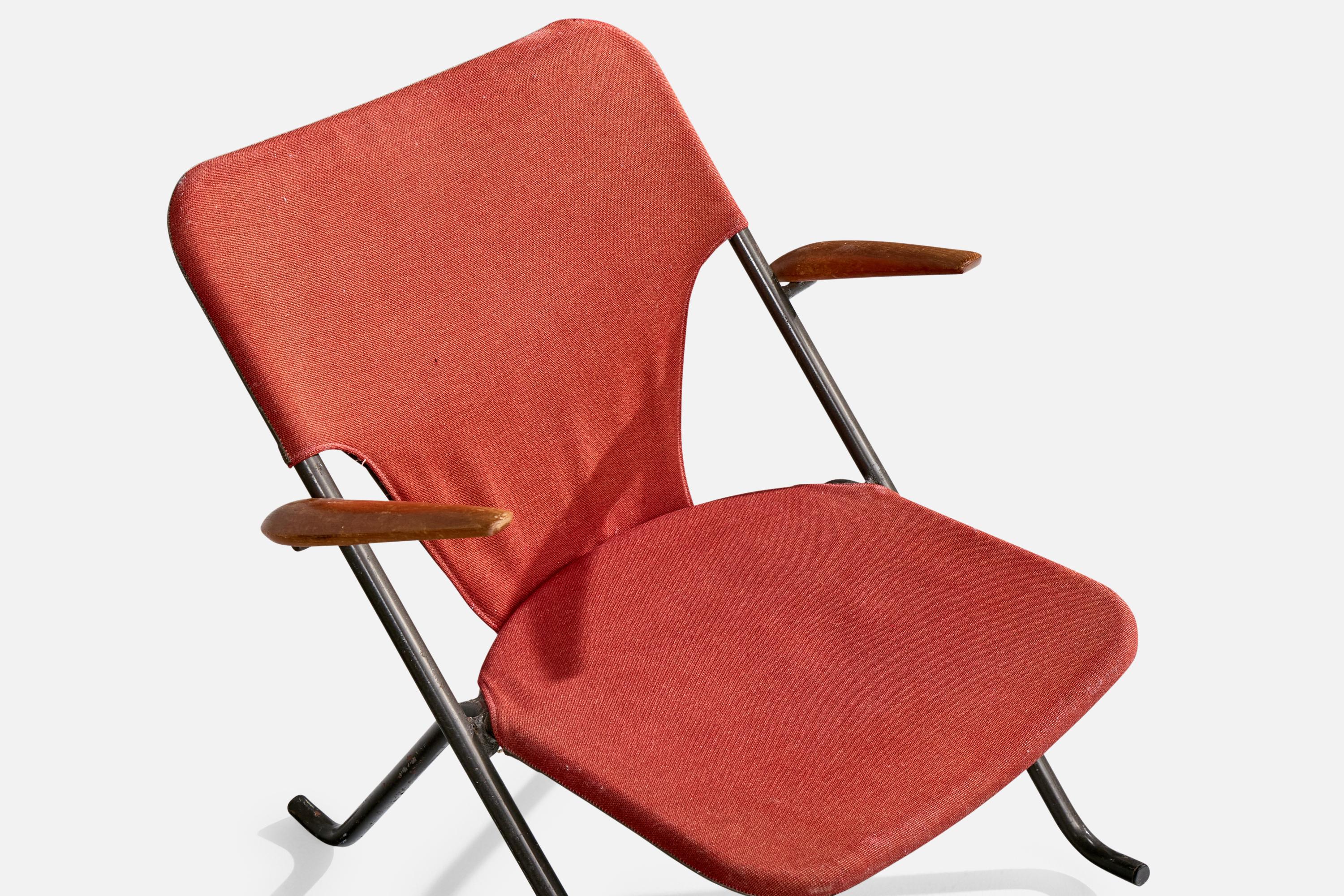 Acier Fauteuil de salon Herman Persson, teck, acier, tissu, Suède, 1957 en vente