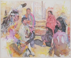 Taos Indians, Watercolor Painting, Realist Style, Framed, 21st Century