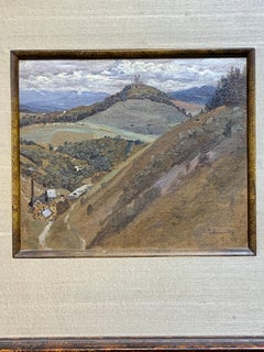 Paysage de montagne autrichien du XIXe siècle avec village, église et ville