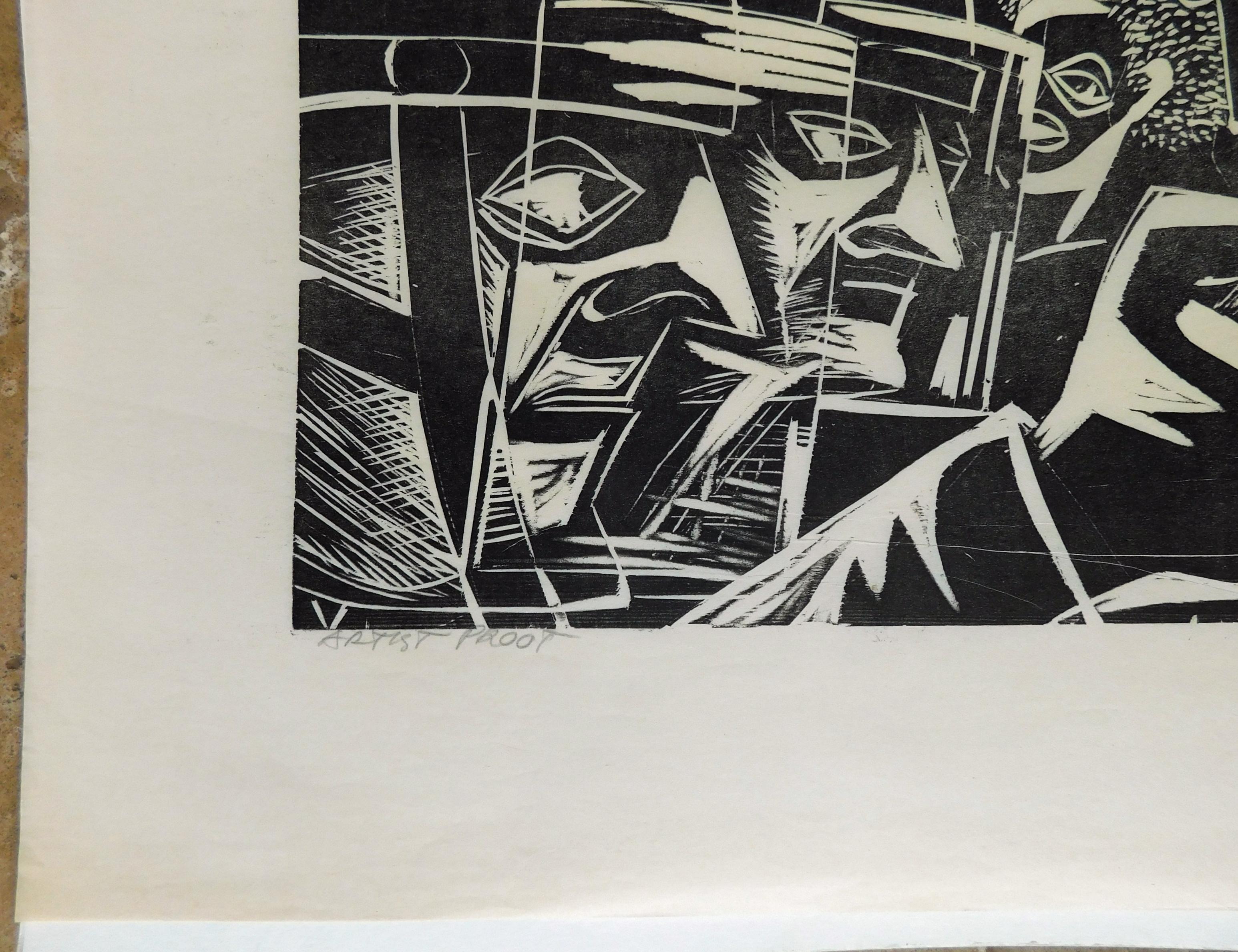 Grabado xilográfico original de Herman Roderick Volz que representa la agitación social de los años 60. 
Lápiz firmado por el artista abajo a la derecha. La imagen mide 11 1/2