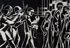 Herman Volz Original Woodcut, Social Unrest of the 1960's, Disbursing the Riot