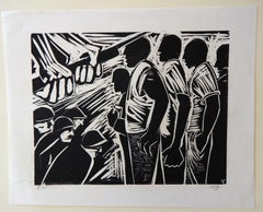 Herman Volz Original Woodcut, Social Unrest of the 1960s, Rioters