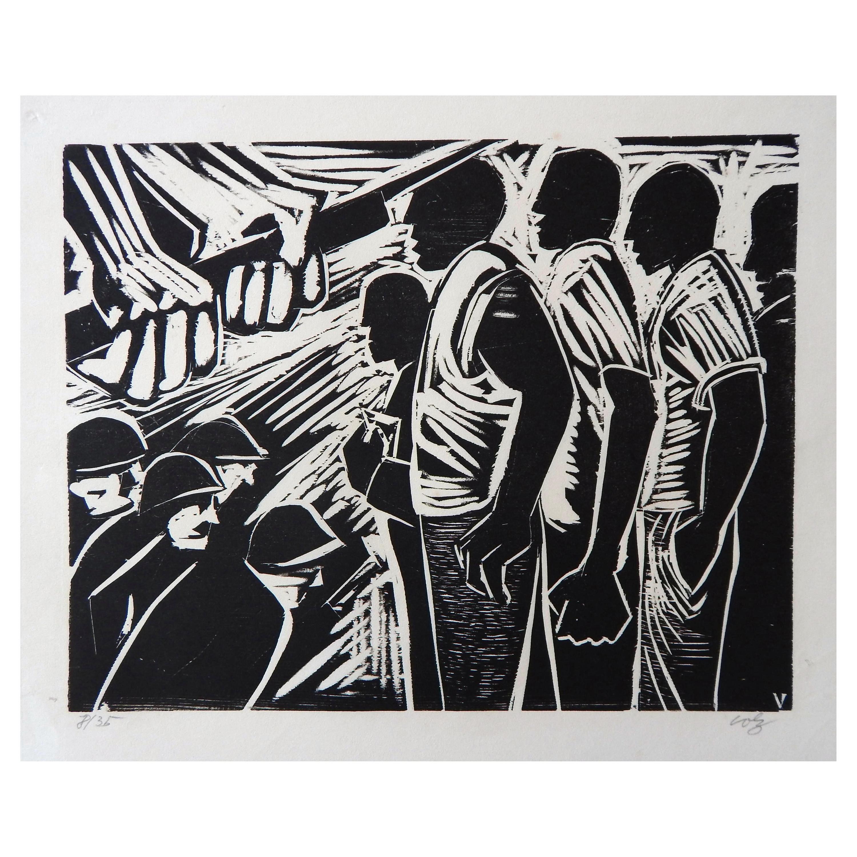 Tableau original d'Herman Volz, troubles sociaux des années 1960, Rioters