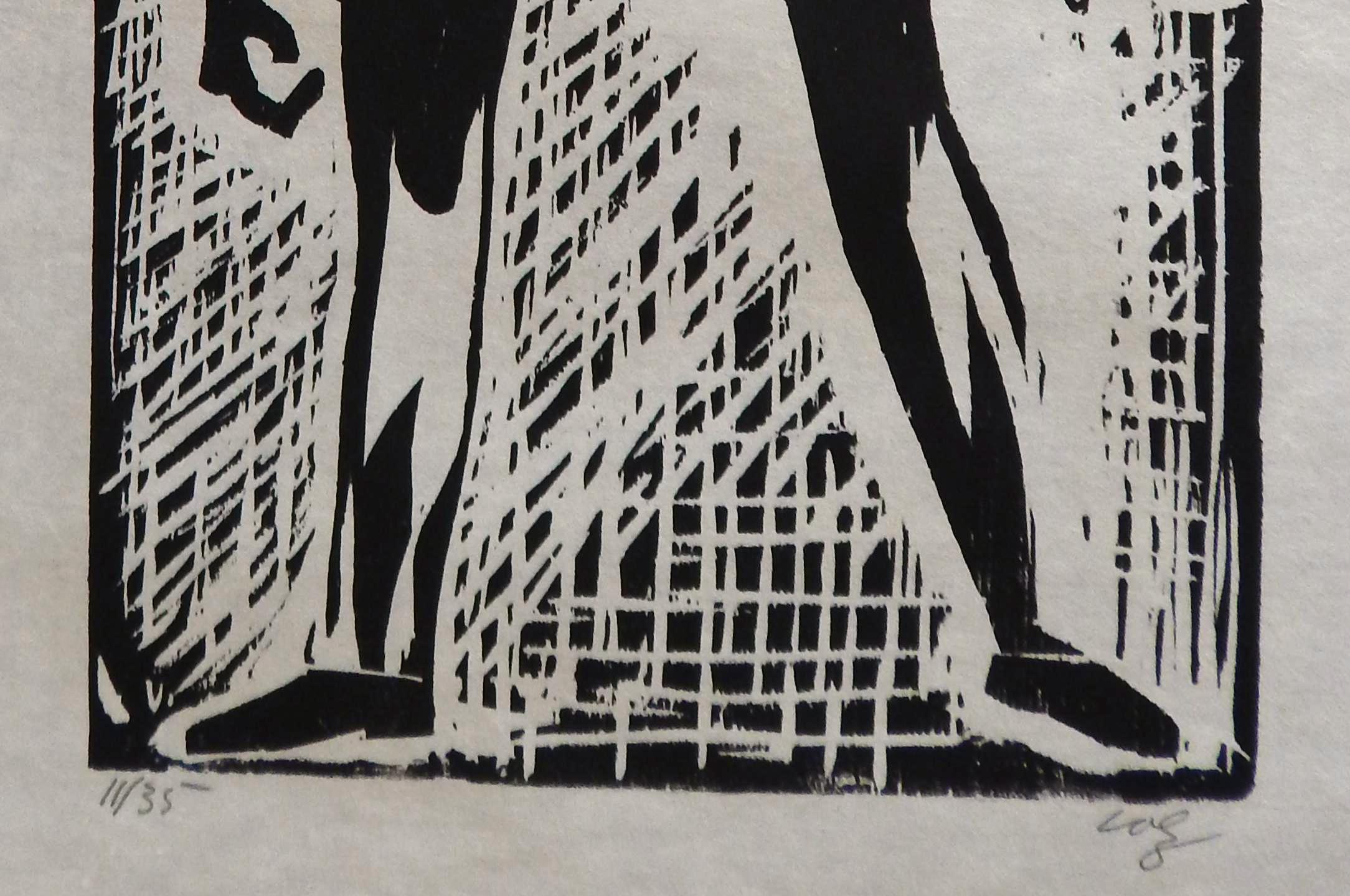 Herman Volz Original Woodcut, Social Unrest of the 1960's, Social Unrest - Gray Figurative Print by Herman Roderick Volz
