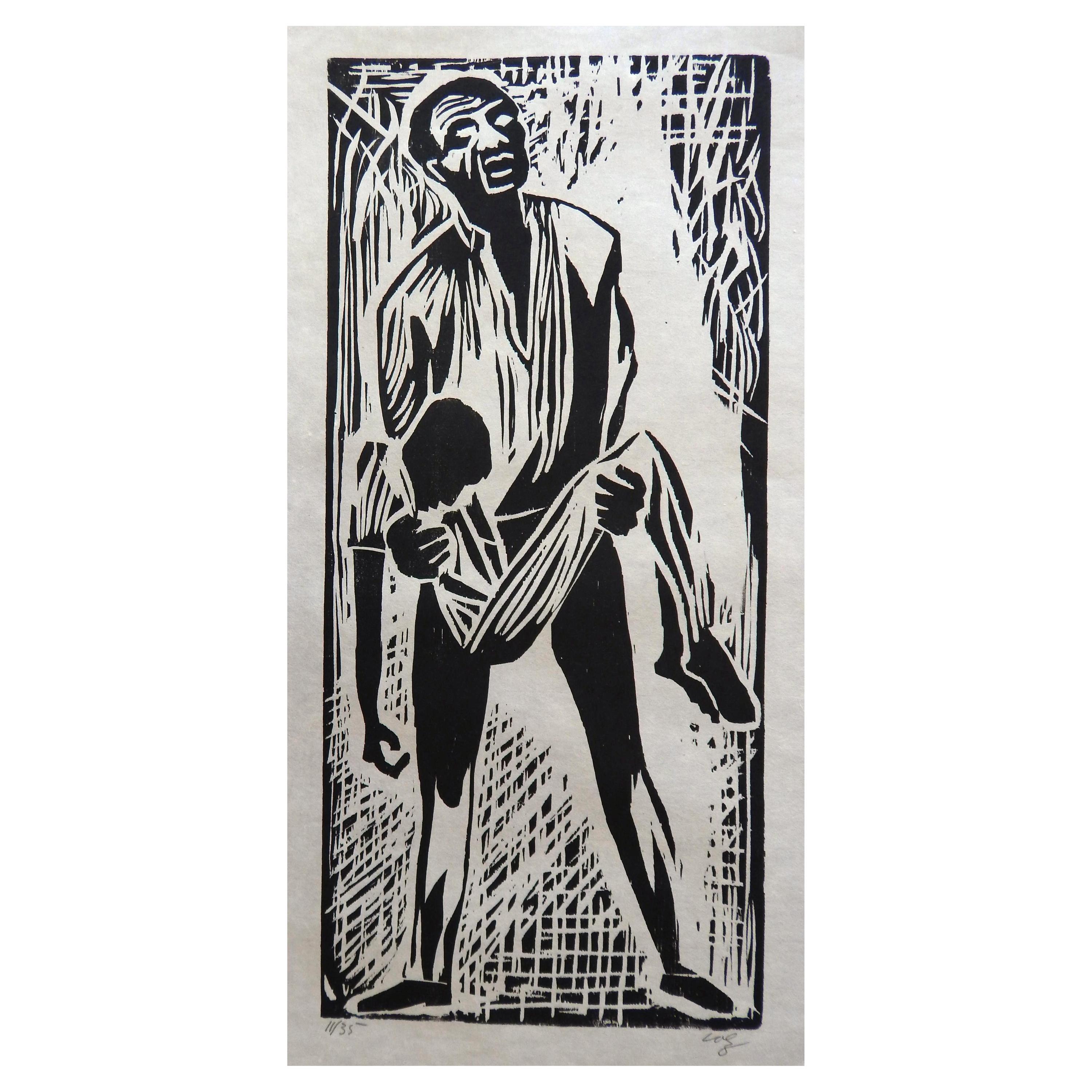 Herman Roderick Volz Figurative Print - Herman Volz Original Woodcut, Social Unrest of the 1960's, Social Unrest