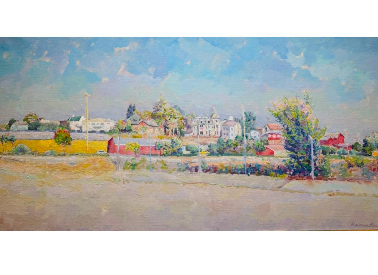 Impressionniste américain Californie OLD SANTA CRUZ Street Scene Railroad Painting en vente 8