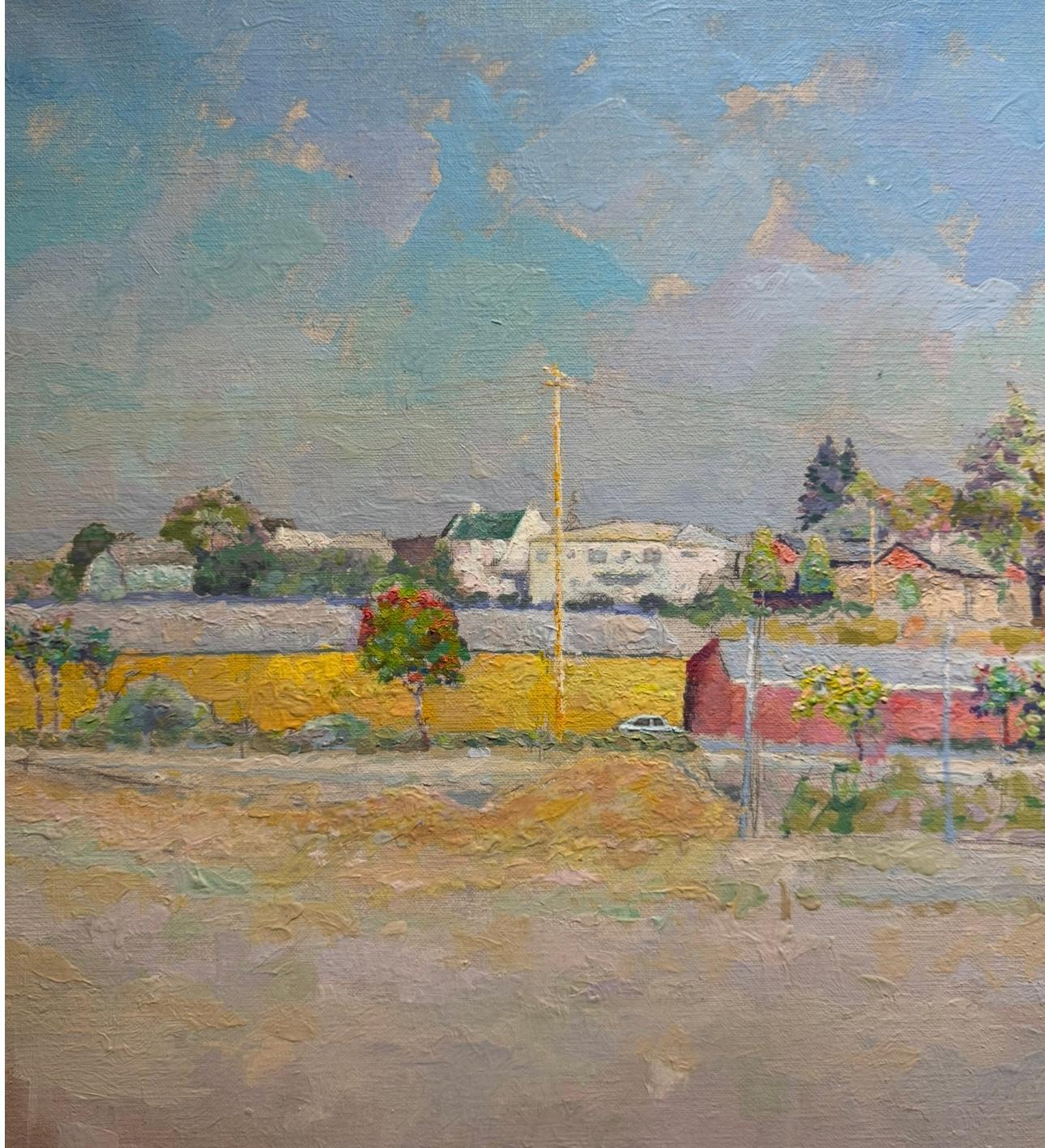 Impressionniste américain Californie OLD SANTA CRUZ Street Scene Railroad Painting en vente 1
