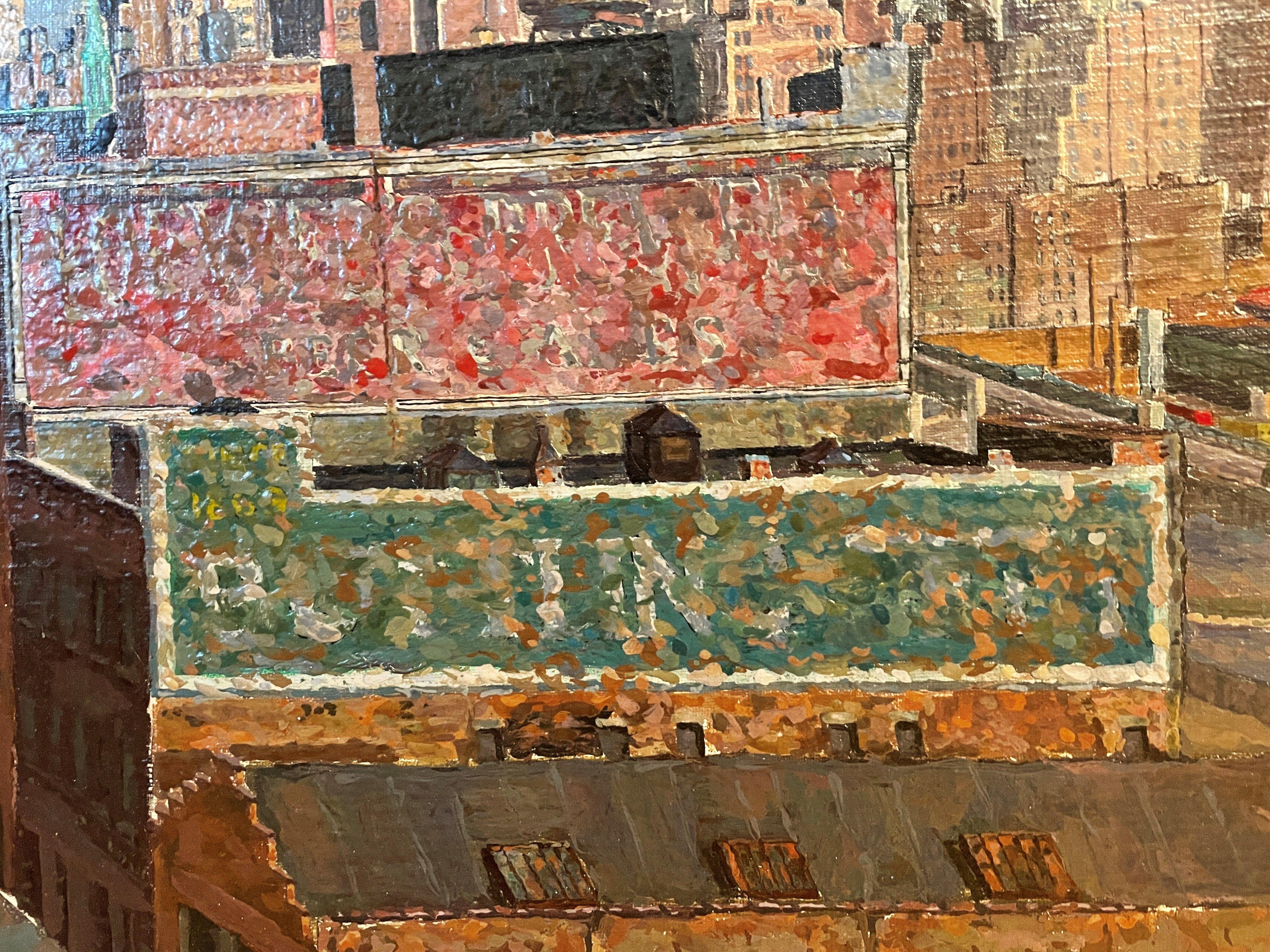 Herman Rose (1909 - 2007)
Manhattan Looking East (Besichtigung von Midtown), 1952-54
Öl auf Leinwand, Öl
26 x 28 Zoll
rechts unten signiert

Der Künstler von Fairfield Porter schrieb 1955 in ArtNews einen Essay über dieses Gemälde. Erkundigen Sie