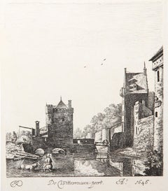 Antique La porte de femmes blanches a Utrecht, Heliogravure by Herman Saftleven