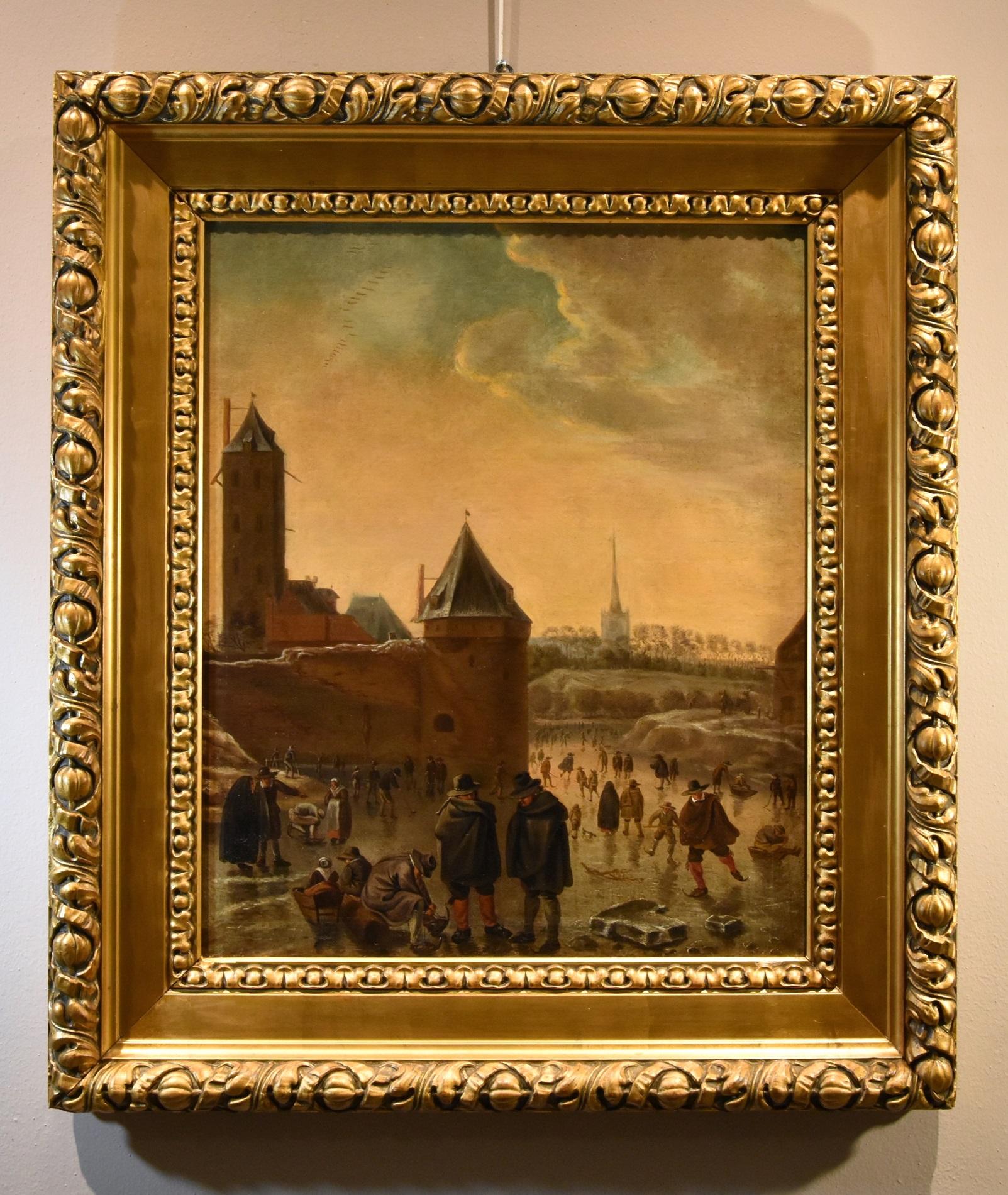 Winterlandschaft Utrecht Saftleven 17/18. Jahrhundert Gemälde Öl auf Leinwand Flämisch – Painting von Herman Saftleven (rotterdam 1609 - Utrecht 168)