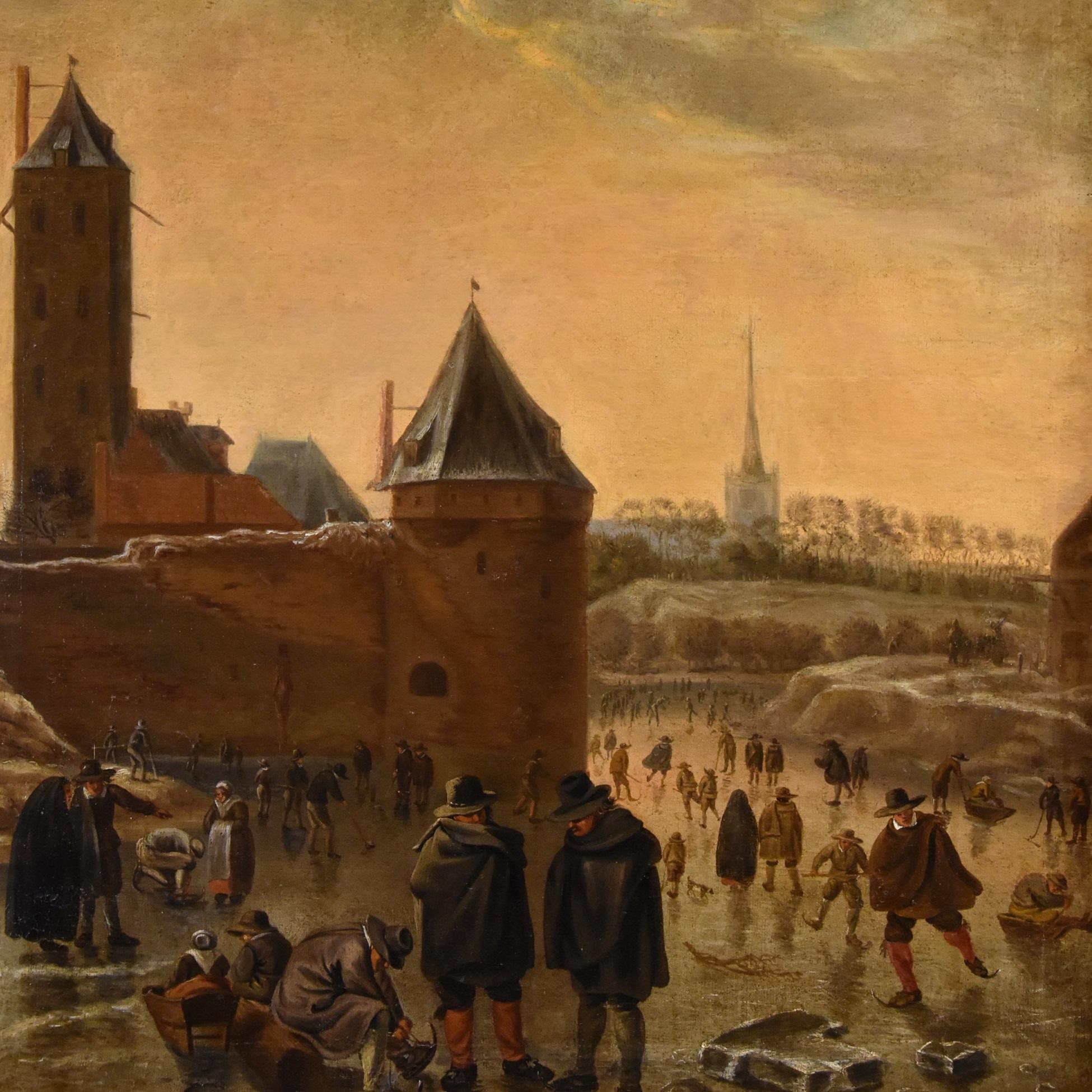 Winterlandschaft Utrecht Saftleven 17/18. Jahrhundert Gemälde Öl auf Leinwand Flämisch (Alte Meister), Painting, von Herman Saftleven (rotterdam 1609 - Utrecht 168)