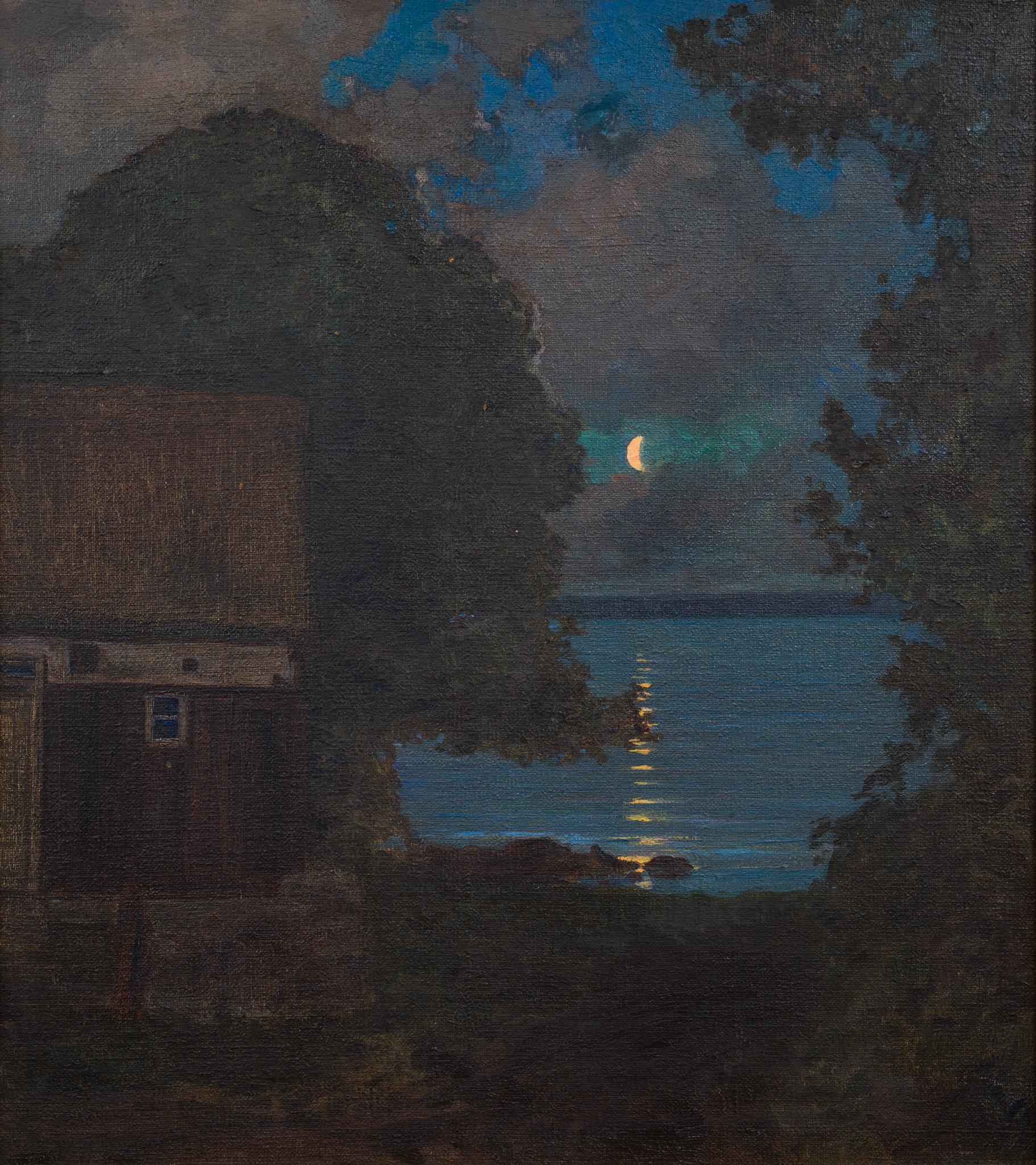 Moonlight by the Lake by Swedish Artist Herman Österlund 1