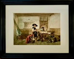Scena d'interno, acquerello su carta, scuola romantica olandese, incorniciato, XIX secolo
