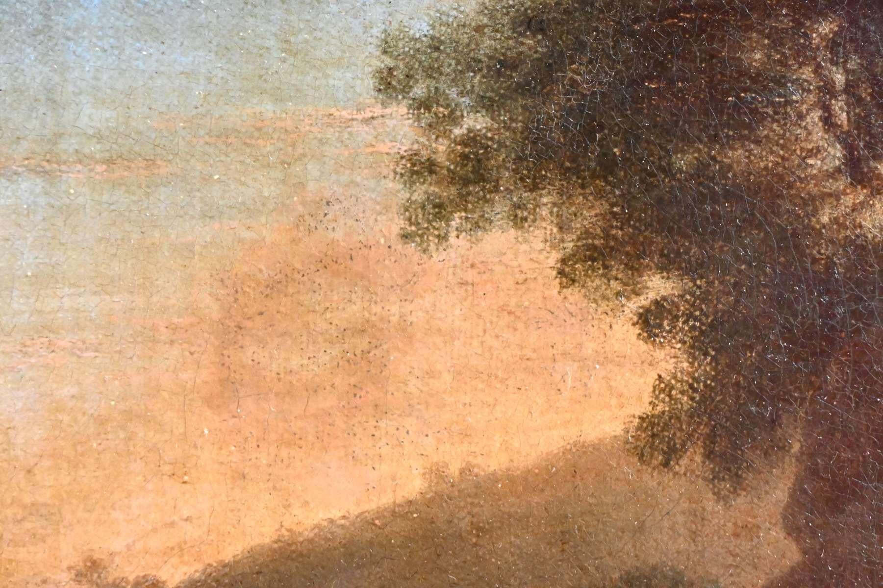 Scuola olandese, seguace di Herman van SWANEVELT (1603-1655), Pastori e il loro gregge su un sentiero, olio su tela, circa 1700 - buone condizioni
Telaio in legno
Tela senza telaio: Altezza: 30 cm; Larghezza: 40,5 cm
Sul retro, una vecchia etichetta