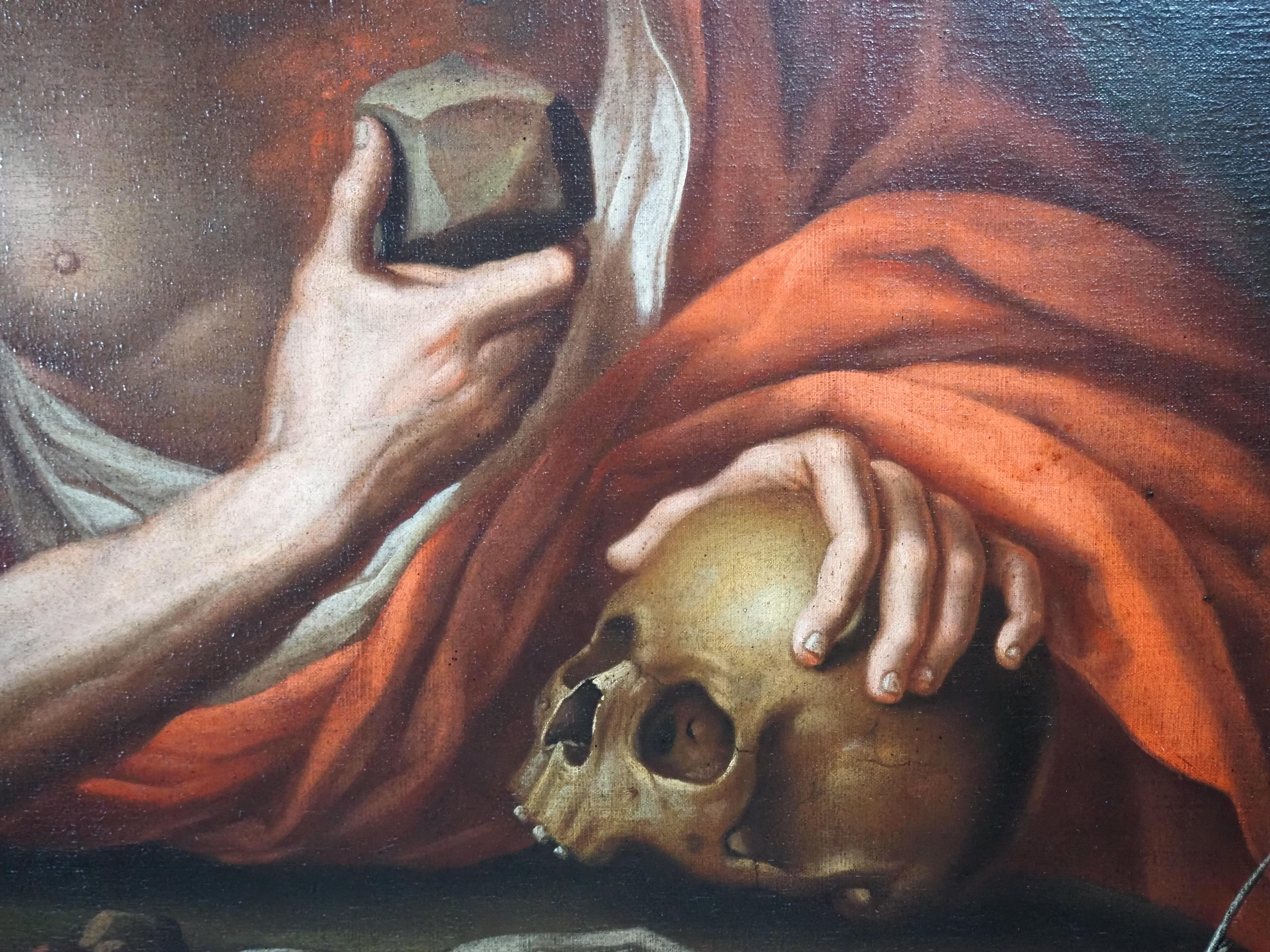 Pintura antigua al óleo/lienzo, San Jerónimo oye la trompeta del Juicio Final 2