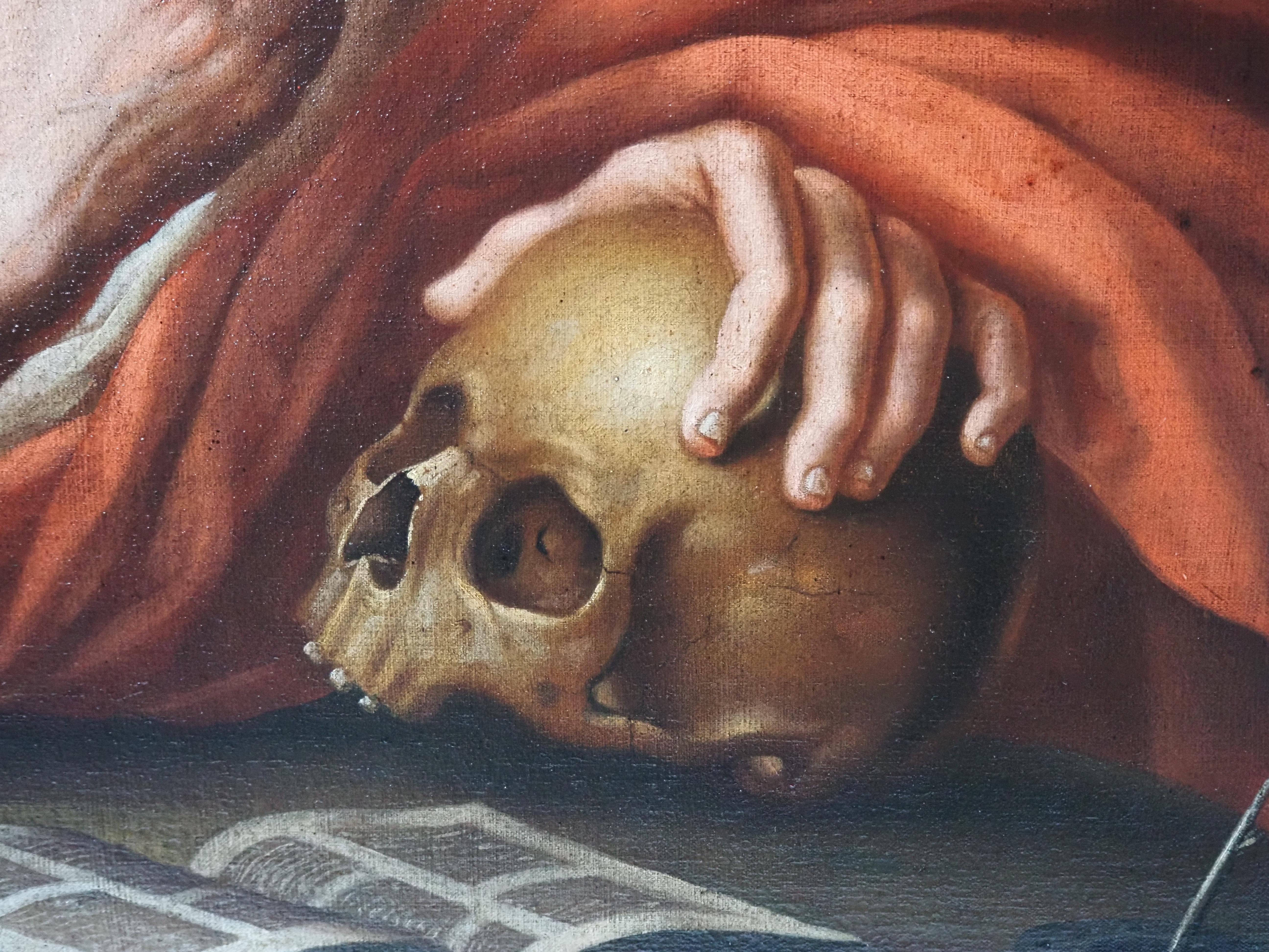 Pintura antigua al óleo/lienzo, San Jerónimo oye la trompeta del Juicio Final 3