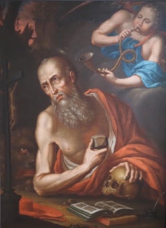 Pintura antigua al óleo/lienzo, San Jerónimo oye la trompeta del Juicio Final