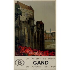 Cartel de viaje original de 1942 Ferrocarriles Nacionales Belgas (SNCB) a Gante