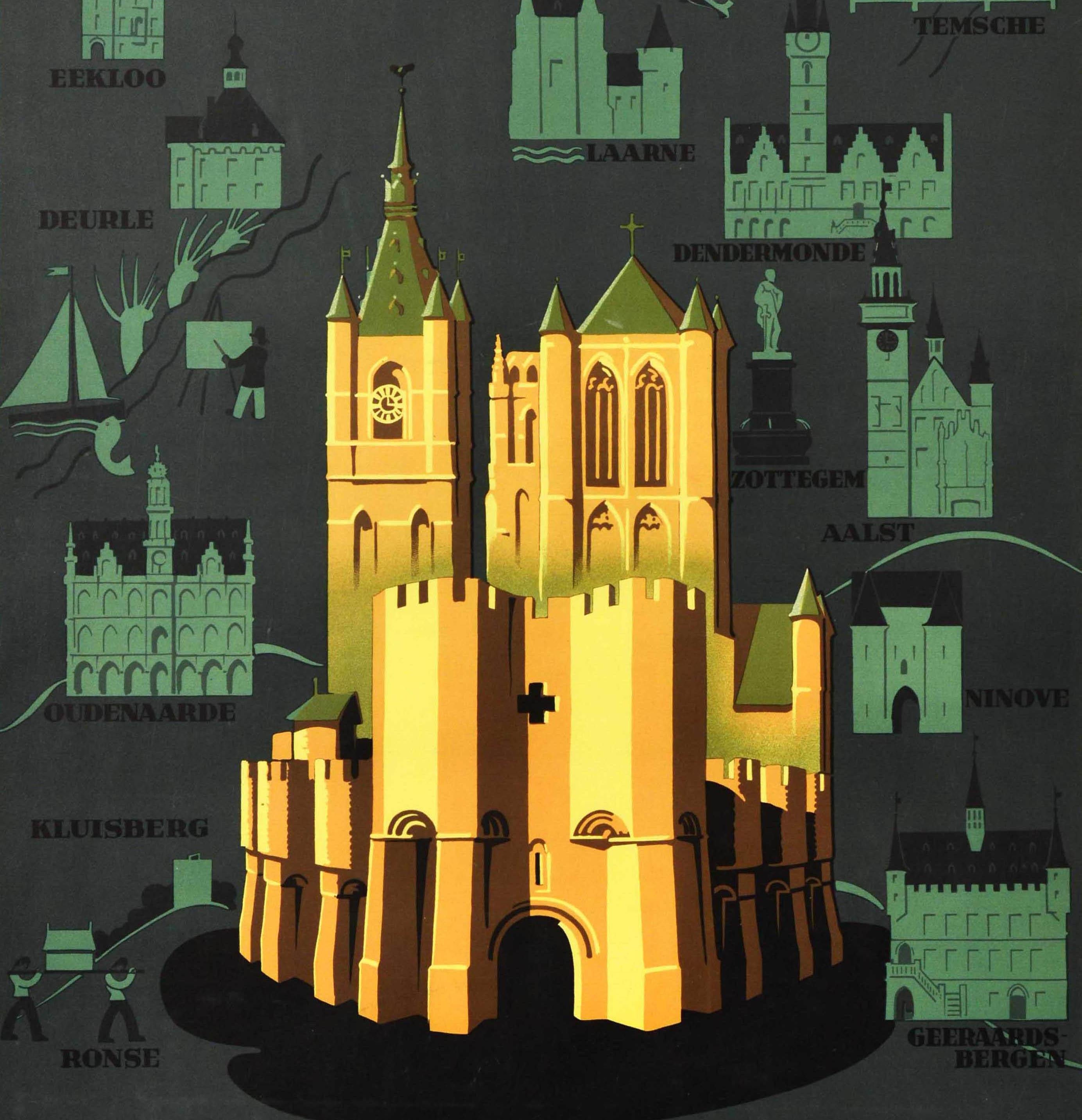 Poster di viaggio originale d'epoca Gand Gent Ost Flandern Belgio Belgien Gent Art - Print di Herman Verbaere
