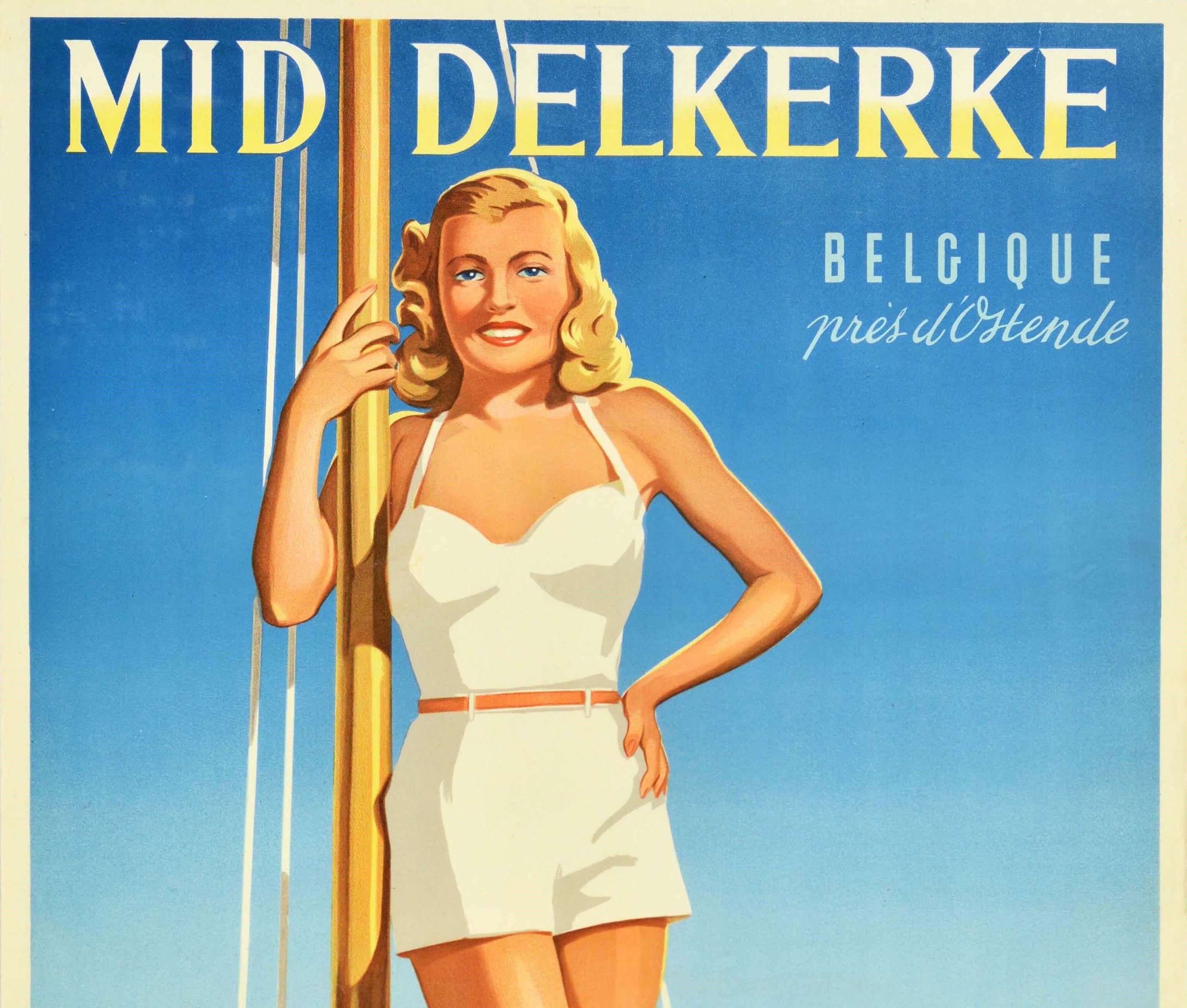 Original Vintage Travel Poster Middlekerke Belgium Coast Swimming Beach Games - Print by Herman Verbaere