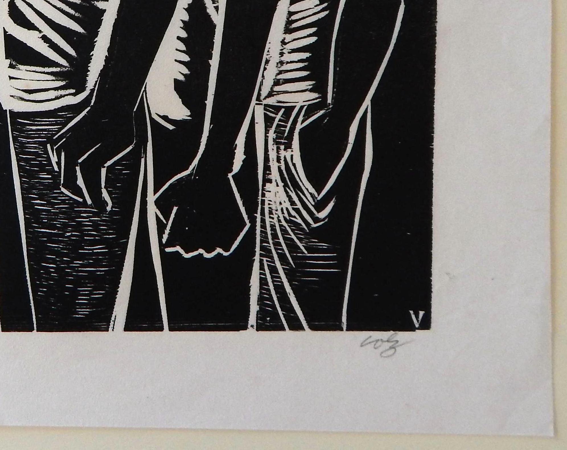 20th Century Herman Volz Original Woodcut, Social Unrest of the 1960s, Rioters For Sale