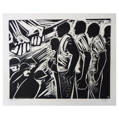 Herman Volz Original Woodcut, Social Unrest of the 1960s, Rioters