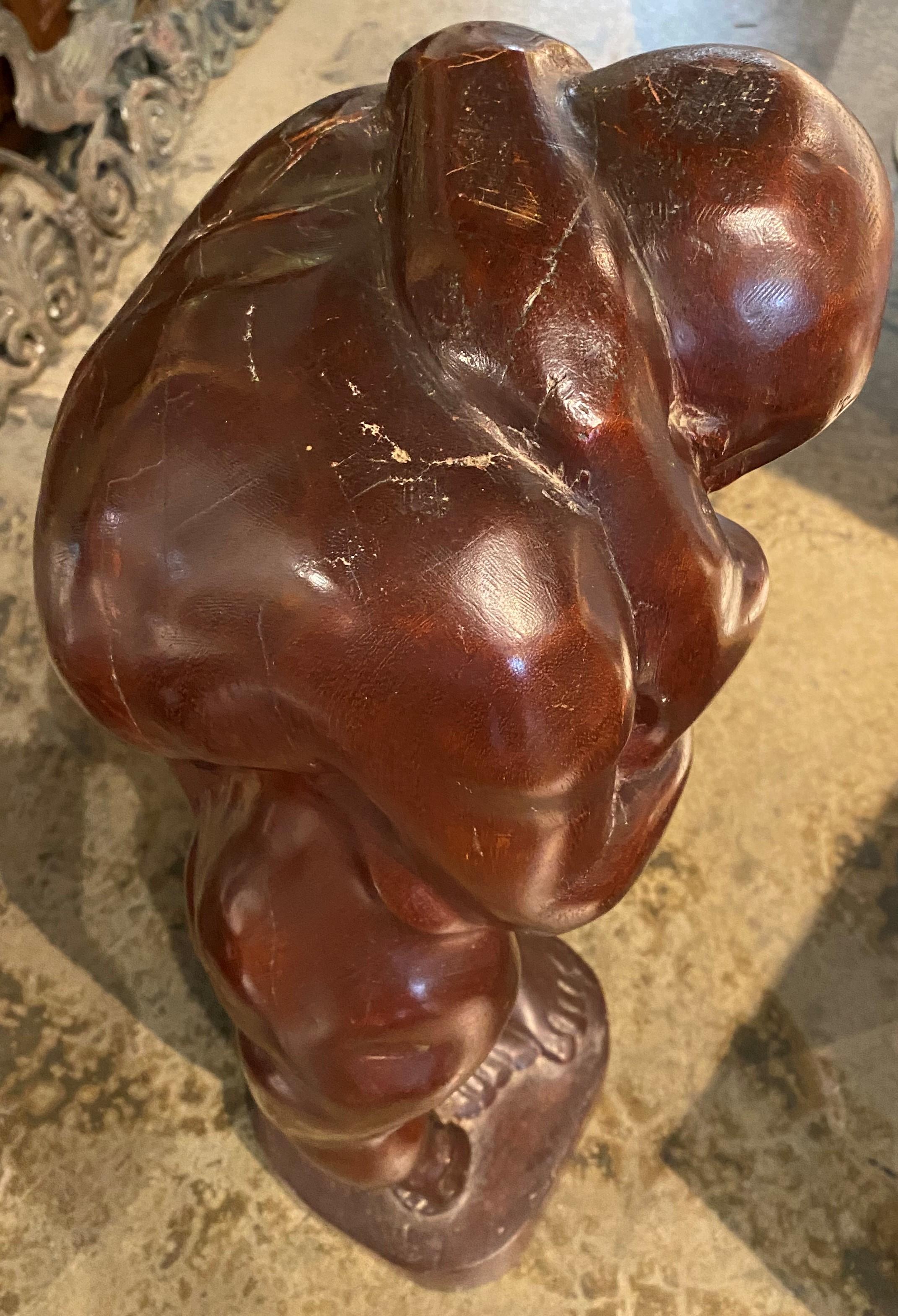 A fine modernist solid wooden sculpture of a nude couple embracing in the manner of Rodin by South African artist Herman Wald (1906-1970). Wald was born into a Rabbinical family in Cluj in Hungary before the outbreak of the First World War, studied