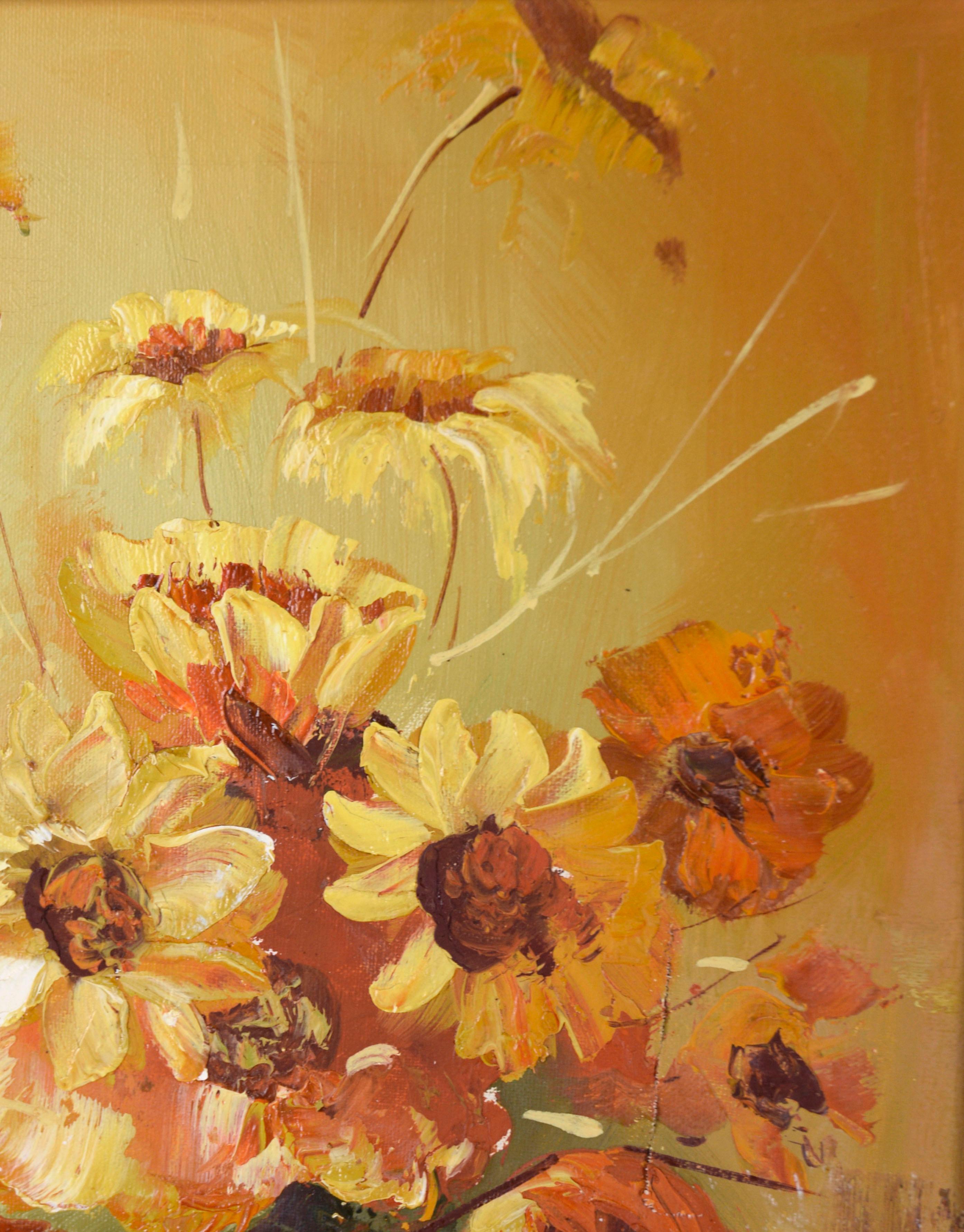 Daisies in Vase – Stillleben Öl auf Leinwand, von Herman (Beige), Interior Painting, von Hermann