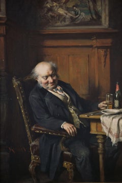 Genre-Ölgemälde eines Gentlemanten, der am Tisch liegt, 19. Jahrhundert