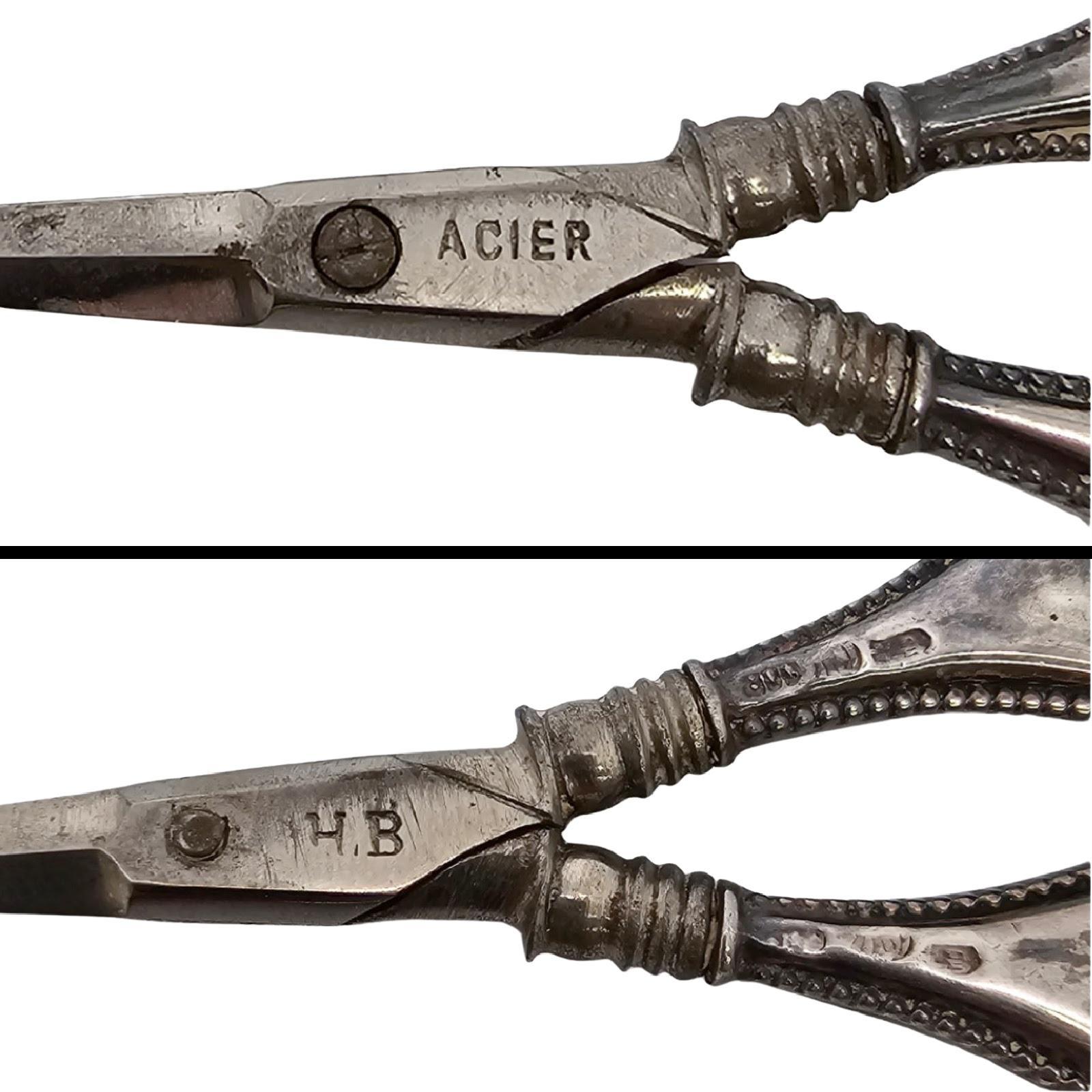 Hermann Bauer Alemania 800 Plata Kit de costura Tijeras Estuche Dedal Lezna Gancho 18804 en venta 4